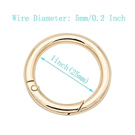 JWBIZ 15pcs Trigger Spring O Rings Round Carabiner Clip Snap for Keyrings Buckle, Bags,Purses (Gold, 1 inch)