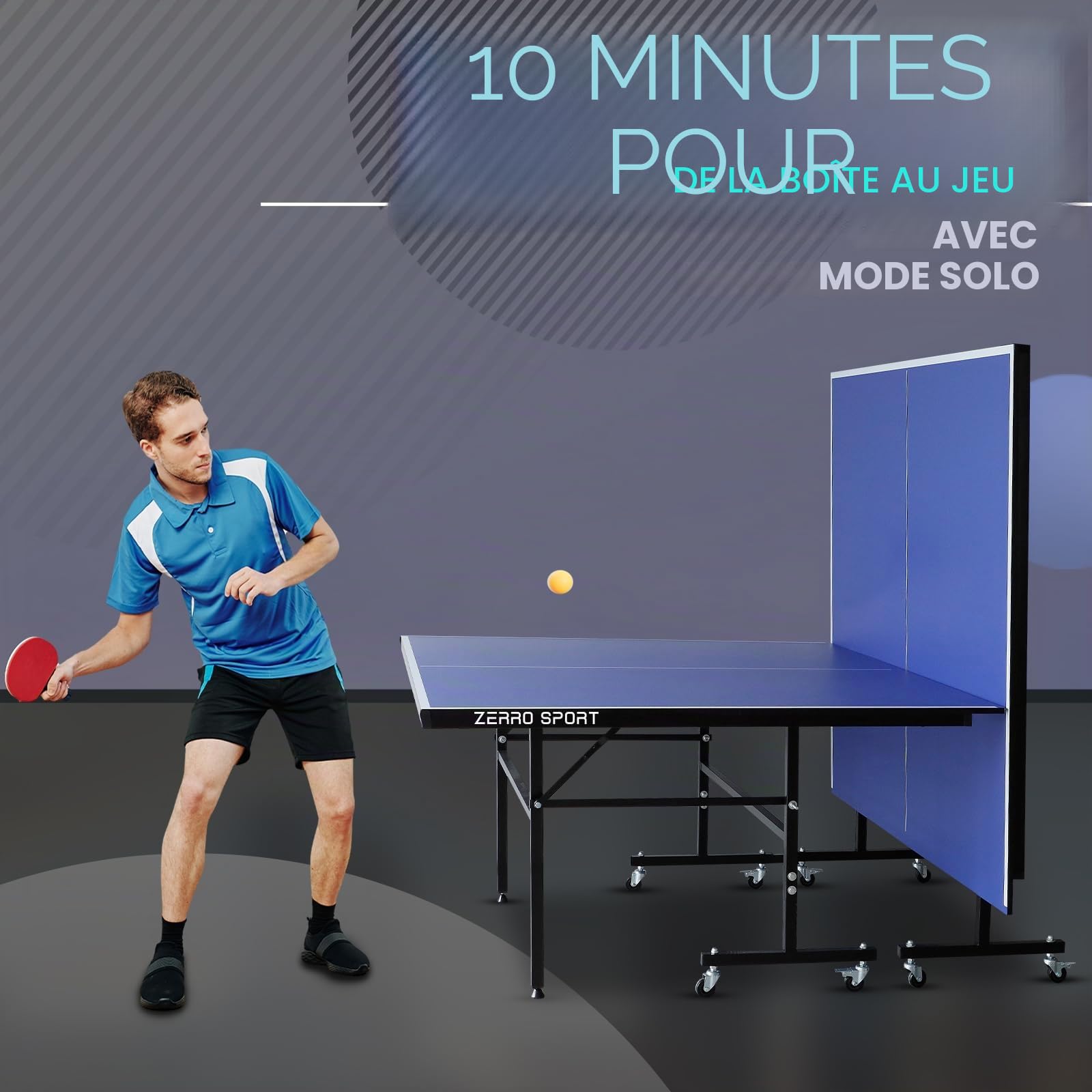 ZERRO Table de Ping Pong Pliable Intérieur, MDF 15 mm, 274x152,5x76 cm, Taille Standard Internationale avec Filet, Tables de Tennis de Table, Noir/Bleu
