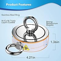 Vista 4 de Kit de pesca con imán de doble cara de 2600 libras con estuche, imán Dazakoot para pesca y búsqueda del tesoro, kit de pesca magnético premium