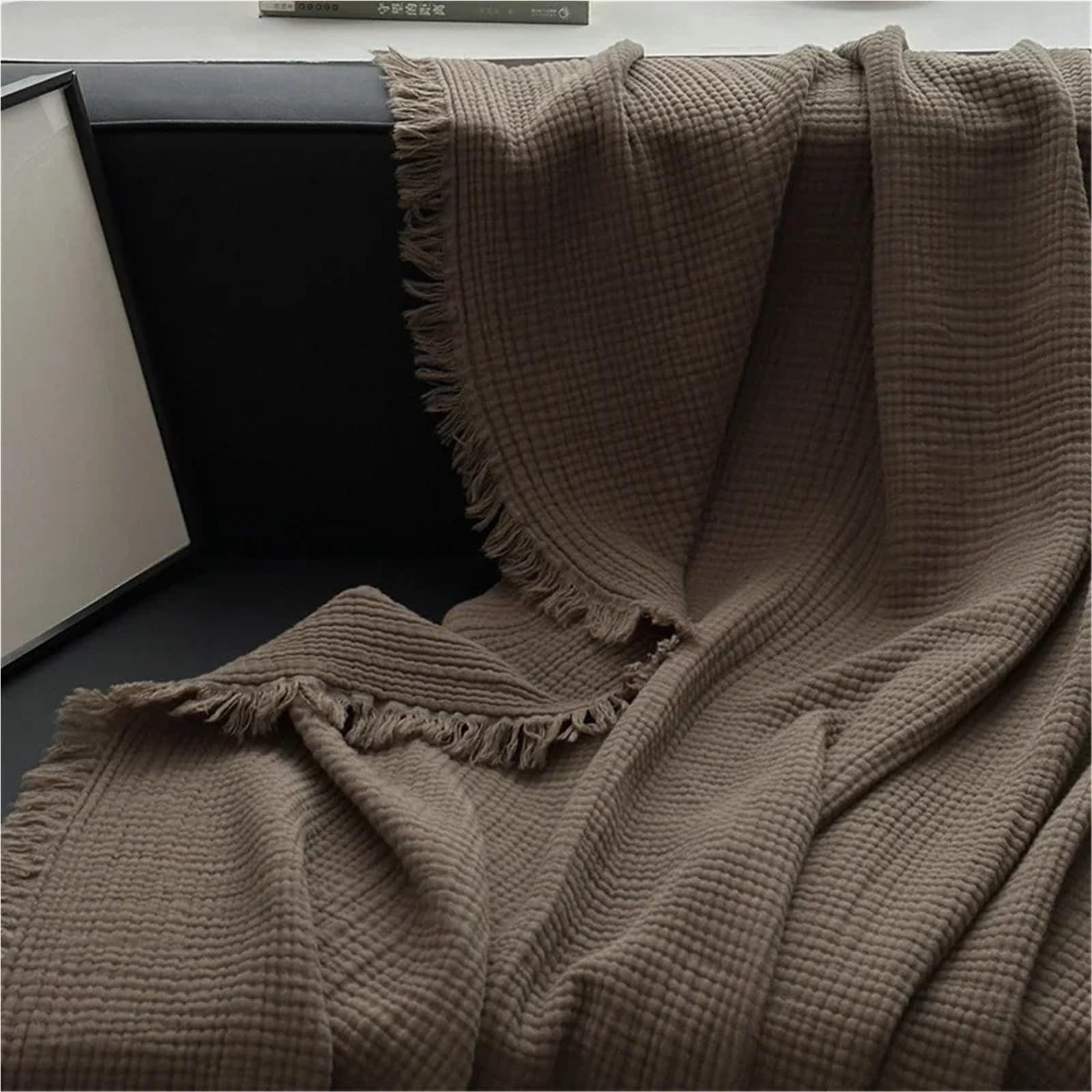 Coperta in cotone, for divano, asciugamano, nappe, biancheria da letto, tinta unita, scialle, plaid delicato sulla pelle, coperte for la casa(Brown,200x230cm)