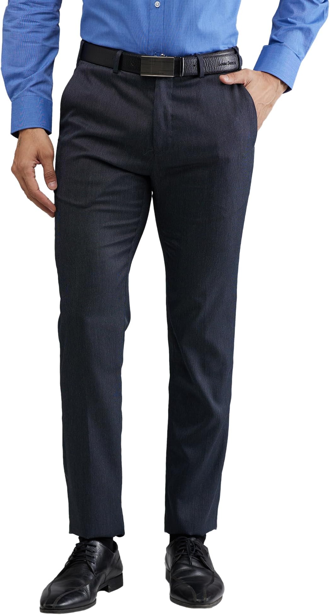 Men's Slim Fit Structure Pattern Poly Viscose Blend Flat Front Formal Trouser