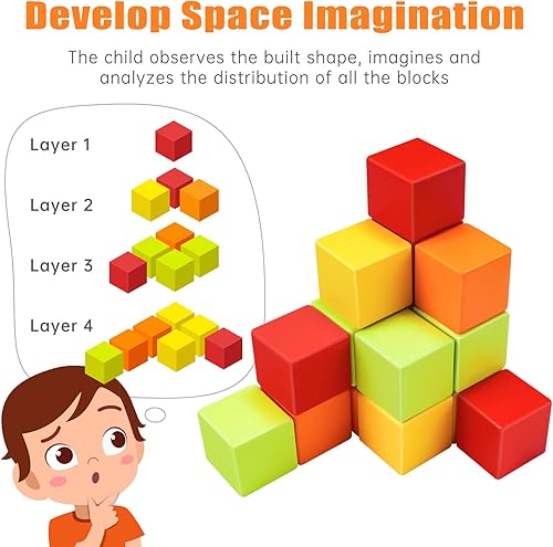 Miniatura 2 de NiToy Bloques de madera, cubos de conteo para matemáticas infantiles, bloques de cubos de madera coloridos con tarjetas para manualidades