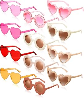 12 Pieces Toddler Sunglasses Age 2-4 Girls Flower for Girl, Baby Glasses Kids Cute Heart Sunflower Rimless Shaped Eyewear