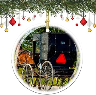Christmas Ornaments, Amish Horse Buggy Indiana Christmas Horse Buggy Ornament Tree Hanging Decor Gift for Families Friends,3 Inch