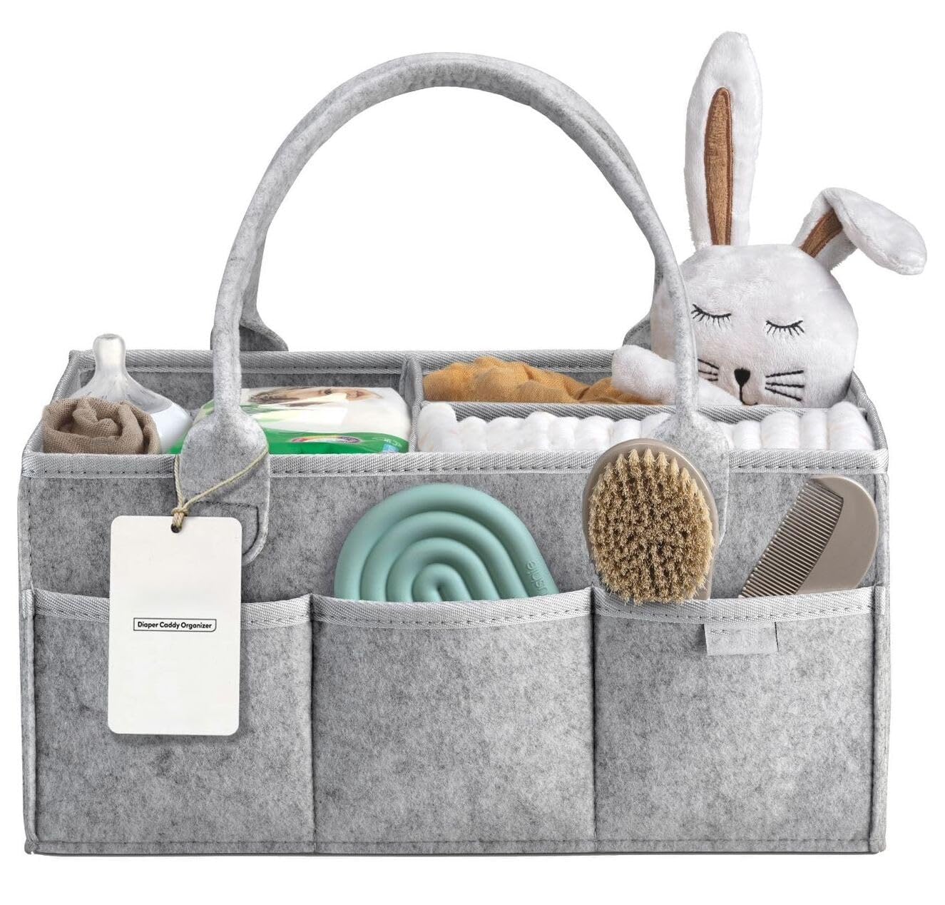 Cute Felt Diaper Caddy Organizer with Lid & Removable Shoulder Strap, Baby Nursery Storage Basket for New-born Essentials, Diapers, Wipes, Compartments, Car Organizer, Mommy Portable Carry Bag.-image-32