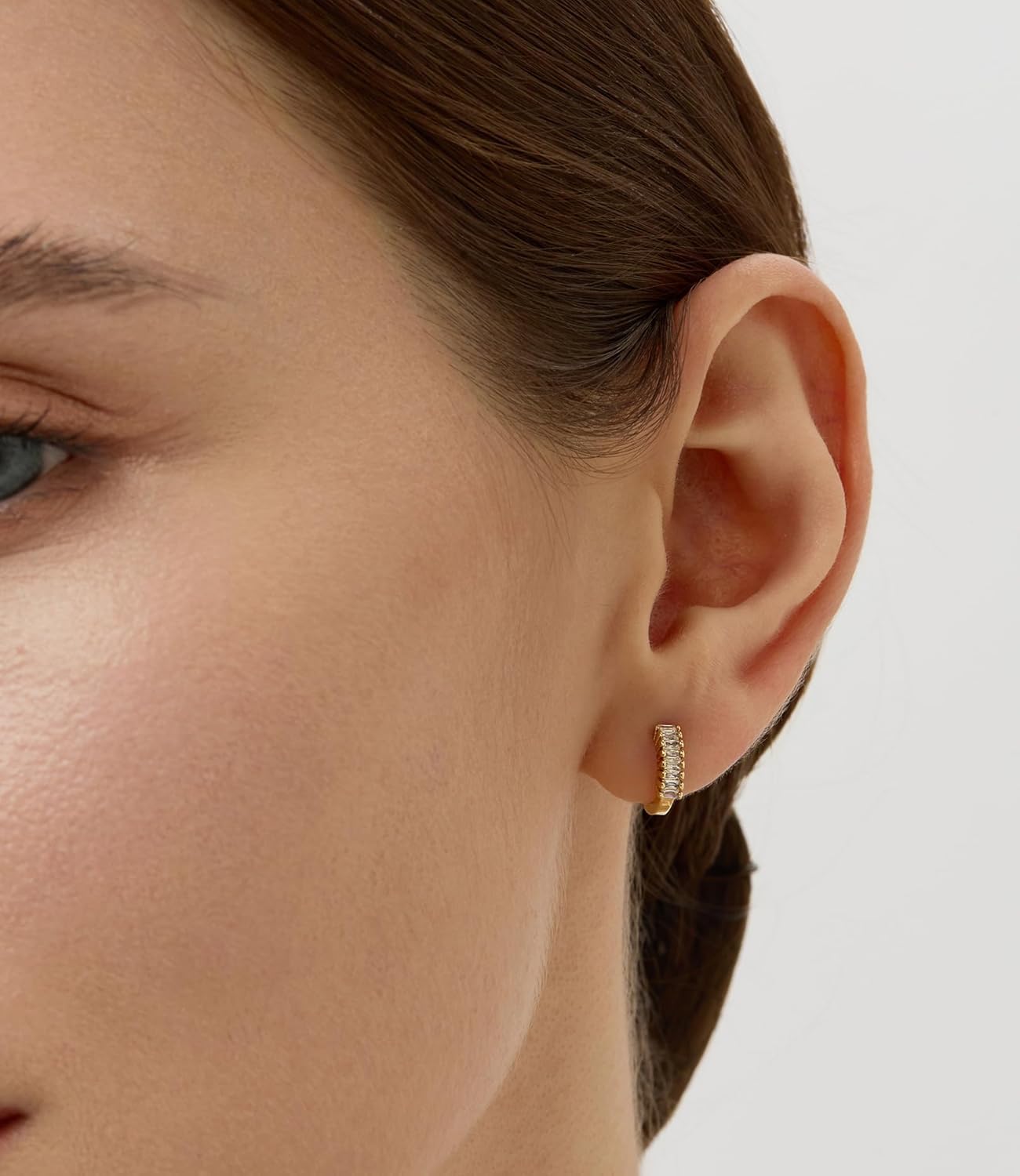 14K Gold Small Huggie Earrings for Girls,925 Sterling Silver Gold Hoops Earrings Trendy Chunky CZ Pin Earrings Jewelry Gifts for Girls - Image 3