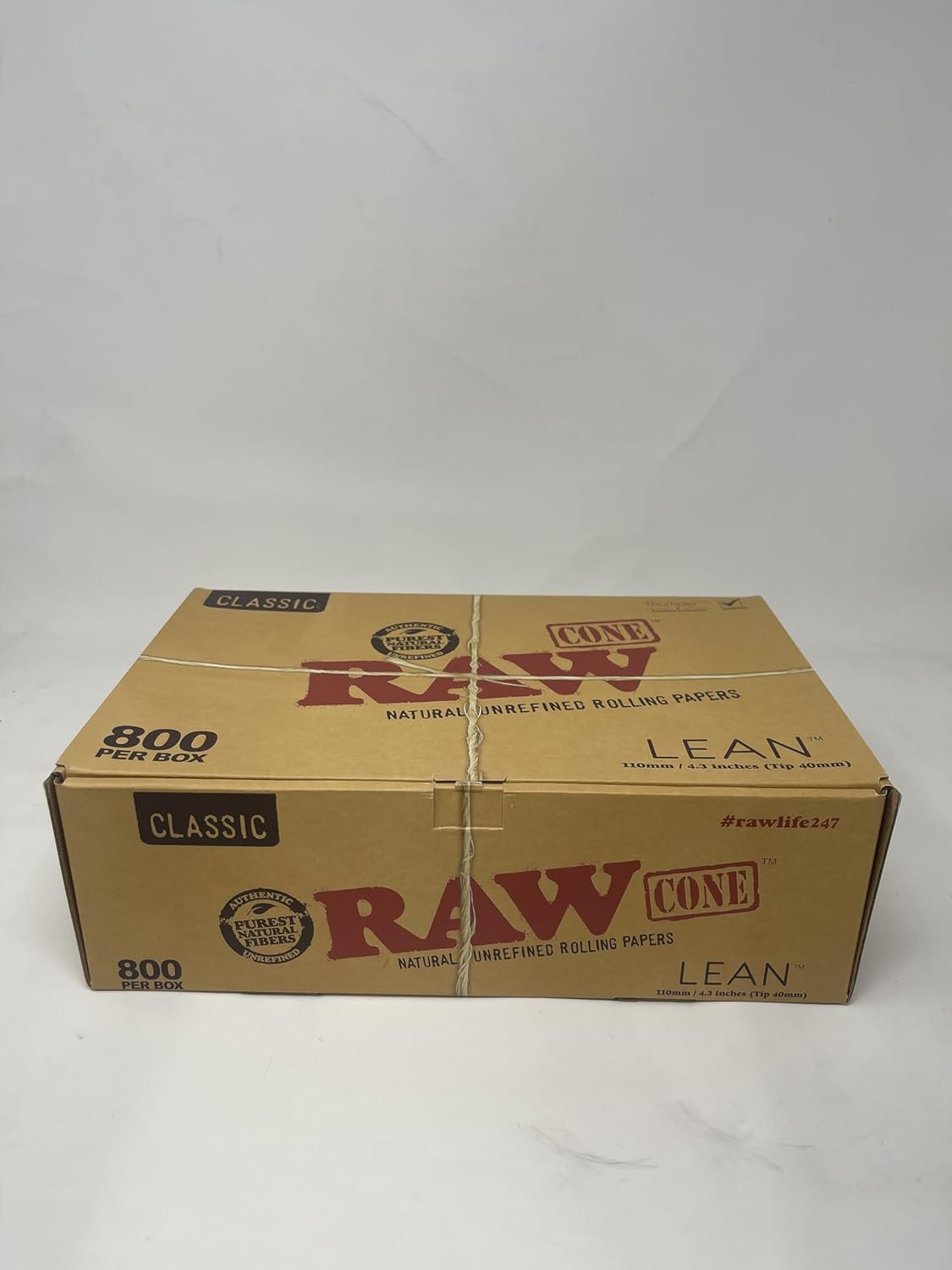 RAW 800 Classic Lean Cones - Sturdy W Gallery Box - 109mm Pre Rolled Cones - 40mm Filter Tips - Natural Brown Unbleached Unrefined Rolling Papers - Bulk Pack Bundle