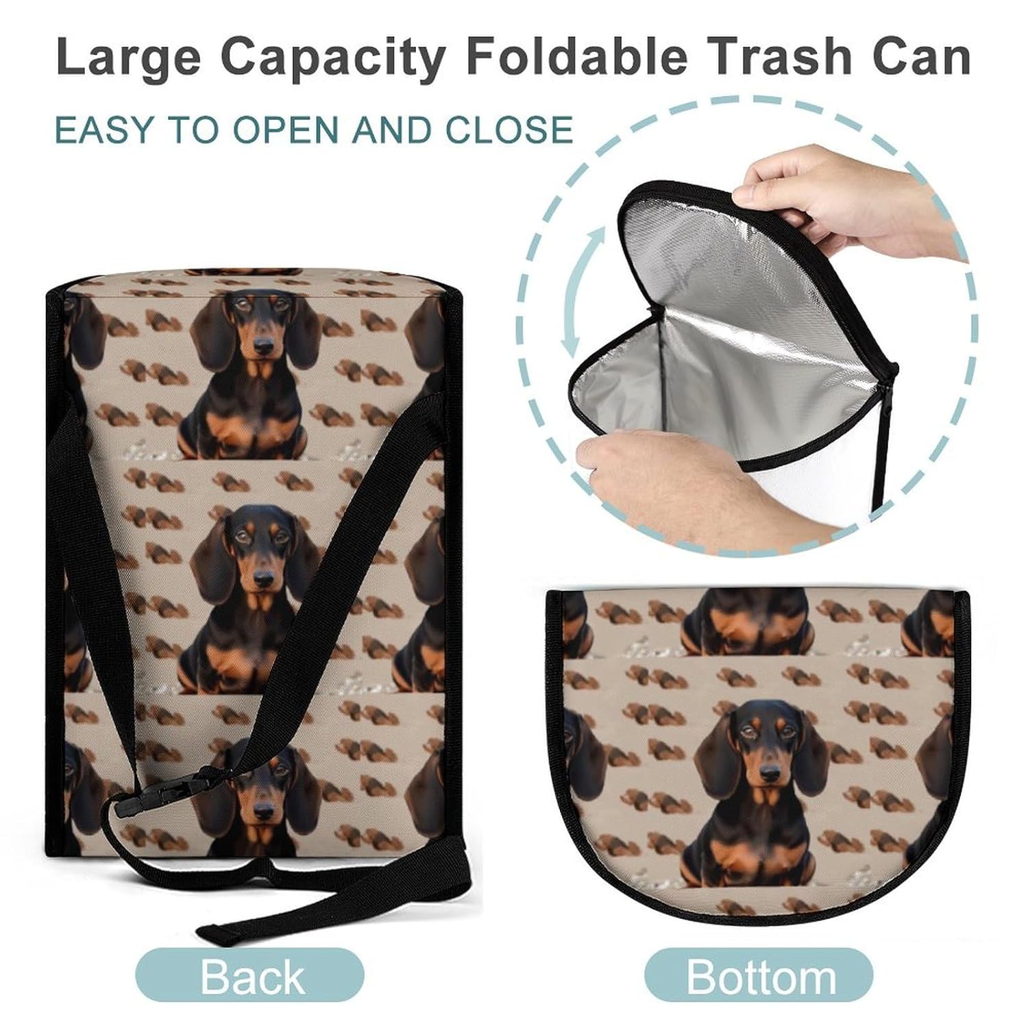 Hanging Car Trash Bag Dachshund Dog Printed Car Garbage Storage Bag Leakproof Car Trash Can Portable Garbage Storage Bags