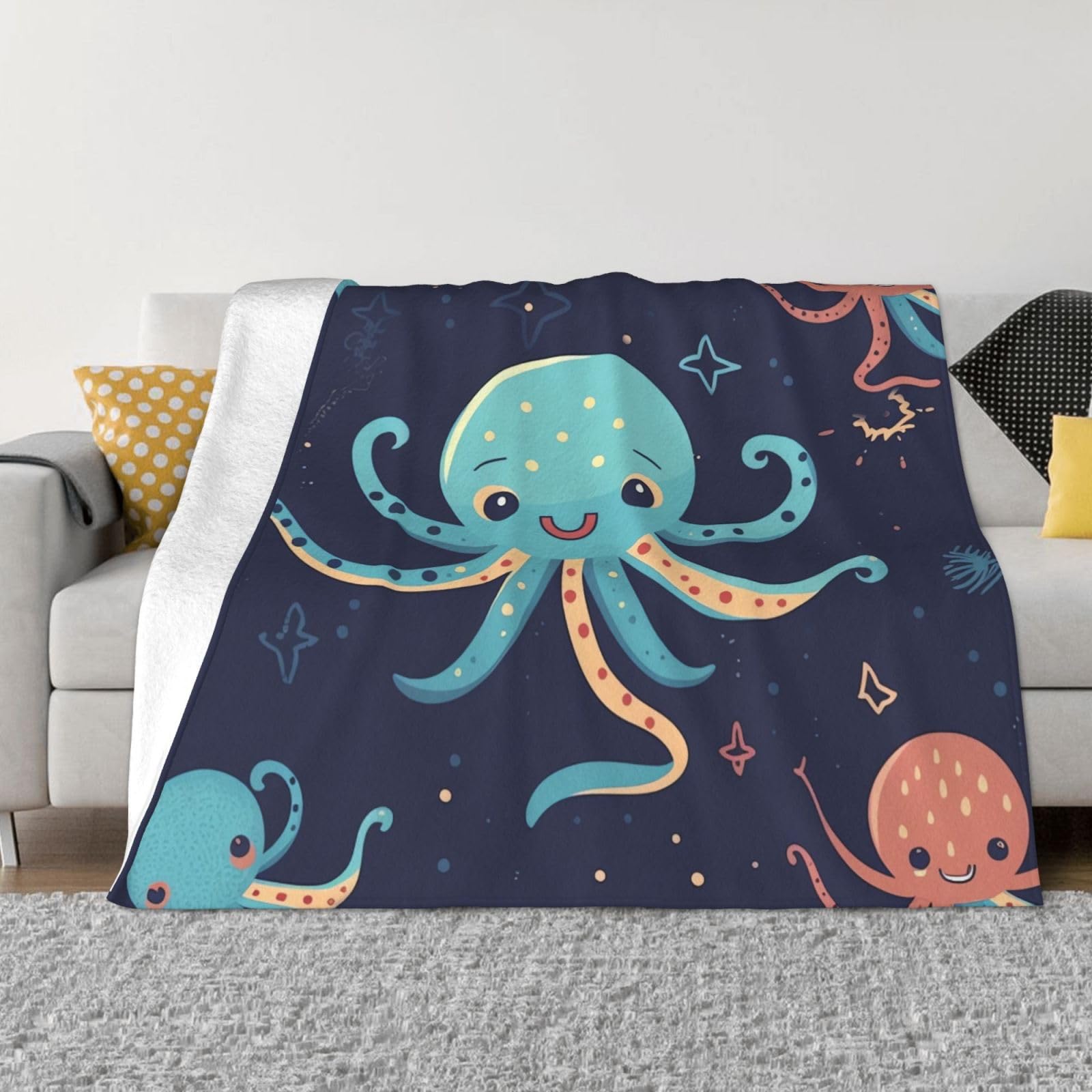 Plaid flanelle motif pieuvre 127 cm le cadeau doux idéal pour enfants