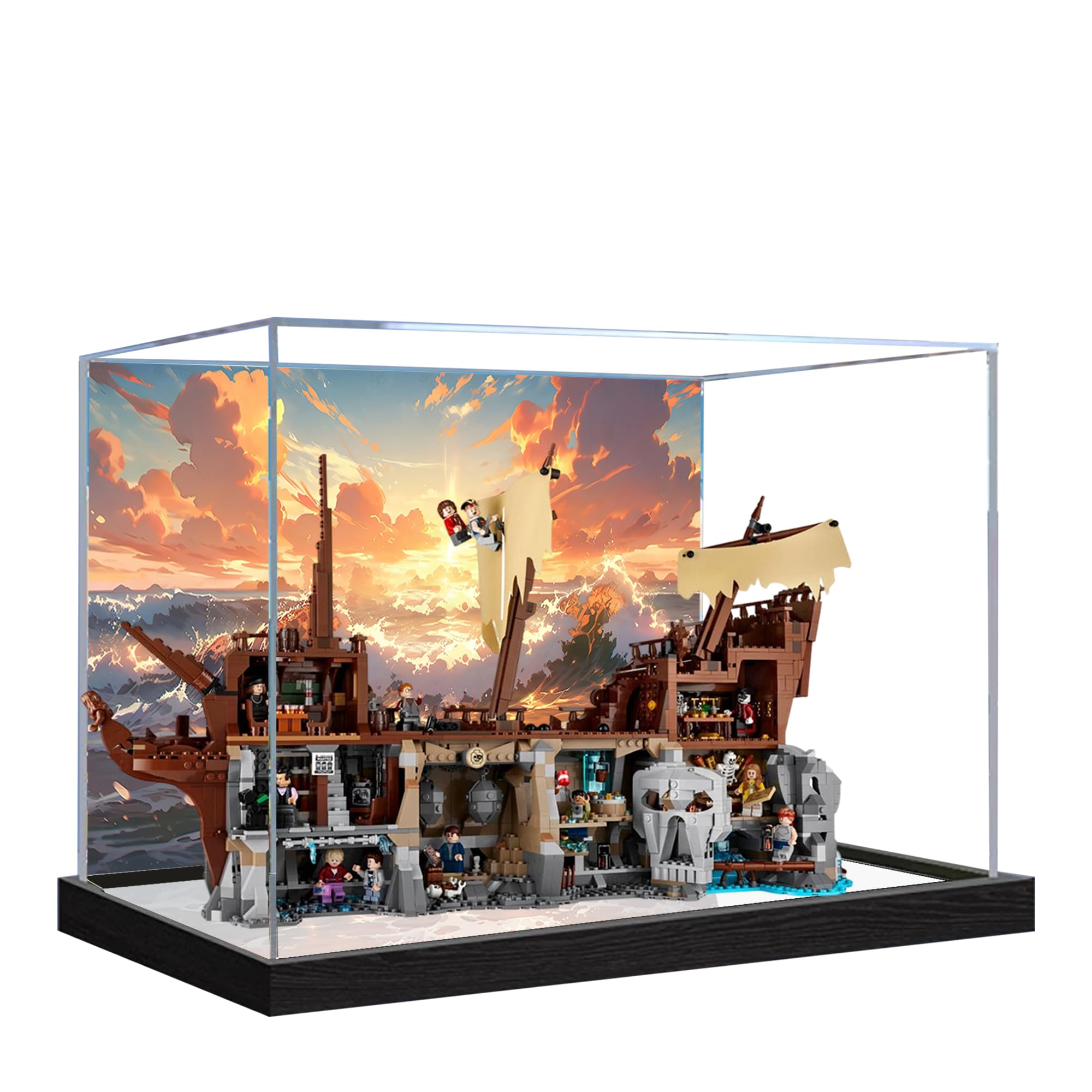 Acrylic Display Case for Lego 21363 The Goonies Pirate Ship Model, 3mm Dustproof Display Box, Display Case Compatible with Lego 21363 (Model Not Included) (Background+Mirror B)