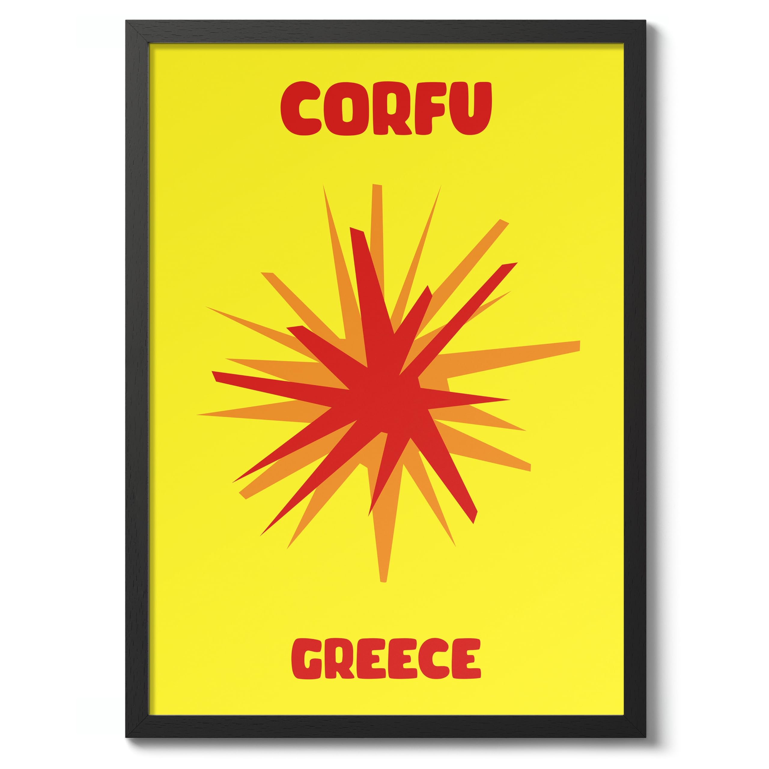 Corfu Travel Poster, Colourful Abstract Preppy Minimalist Room Decor Wall Art Print, Archival Matte, A4 (Black Frame) - 29.7x21cm — image 1