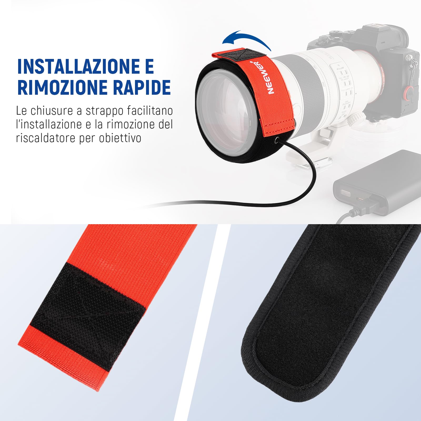 NEEWER Riscaldatore Obiettivo USB da 16"/400mm con 3 Impostazioni Temperatura, Striscia Riscaldante Anticondensa Antinebbia per Fotocamera DSLR Mirrorless Telescopi Binocoli Astrofotografia, HW-17B