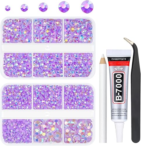 qiipii 3060 diamantes de imitación de resina AB violeta para manualidades, color morado claro AB con parte trasera plana, diamantes de imitación de