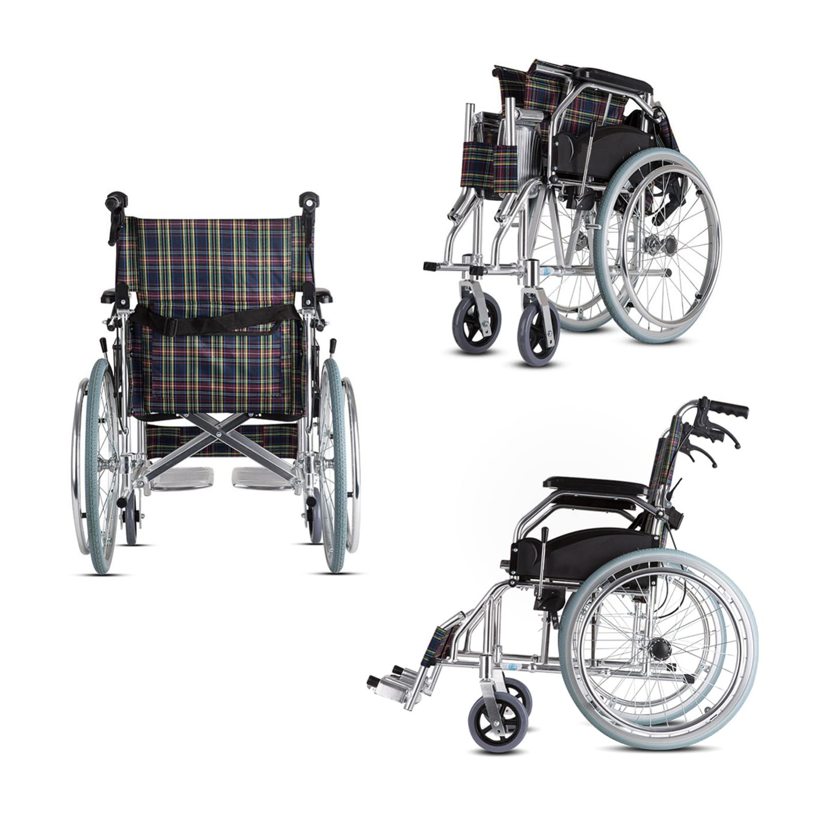 Silla De Ruedas Plegable Y Autopropulsable, Aluminio, Ligera, Compacta,Silla De Ruedas Manual Frenos De Mano, Reposapiés Abatibles Respaldo Plegable para Adultos E Ancianos Estable