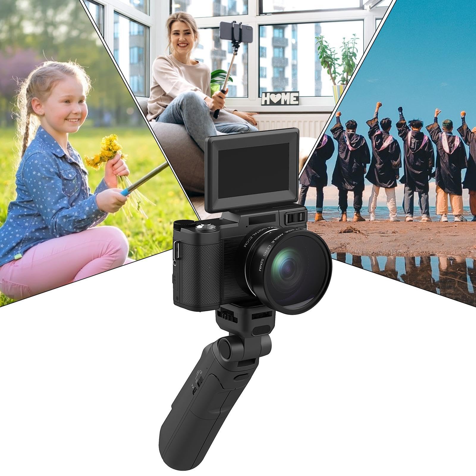 Cámara 4K para fotografía - Vlogging de cámara digital 4K, Travel Vlogging Camera digital Computadora | Accesorios de viaje de grabadora de video, control remoto anti-shake, equipo 4.53x2.56x1.77 pulg