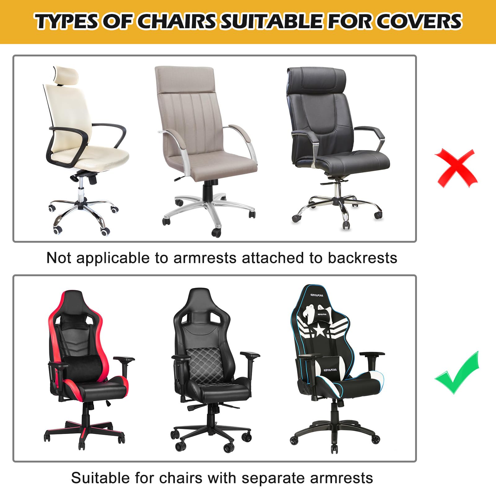 Housse De Chaise Bureau 4 Pièces - Élastique Lavable - Universelle Pour Gaming/Ergonomique - Noir