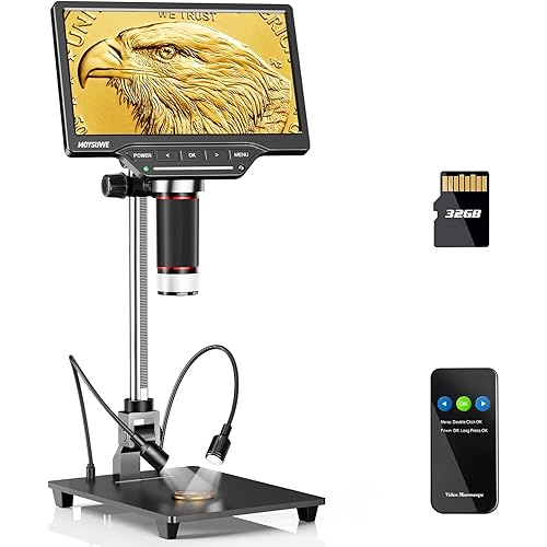 HDMI Digital Microscope 1300X, 16MP Coin Microscope with 10 Inch Stand for Entire Coin View, 7" IPS Screen Digital Microscope for PCB Soldering, 32GB TF Card Included, MDM201 Pro