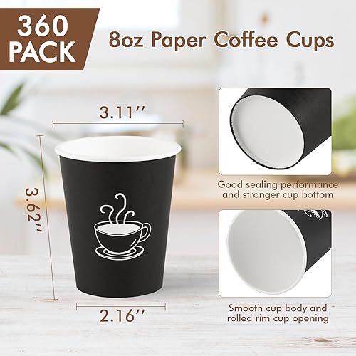 Miniatura 3 de Paquete de 360 tazas de café de papel de 8 onzas, vasos desechables de papel negro para bebidas calientes, agua potable, utilizado para cafeterías,