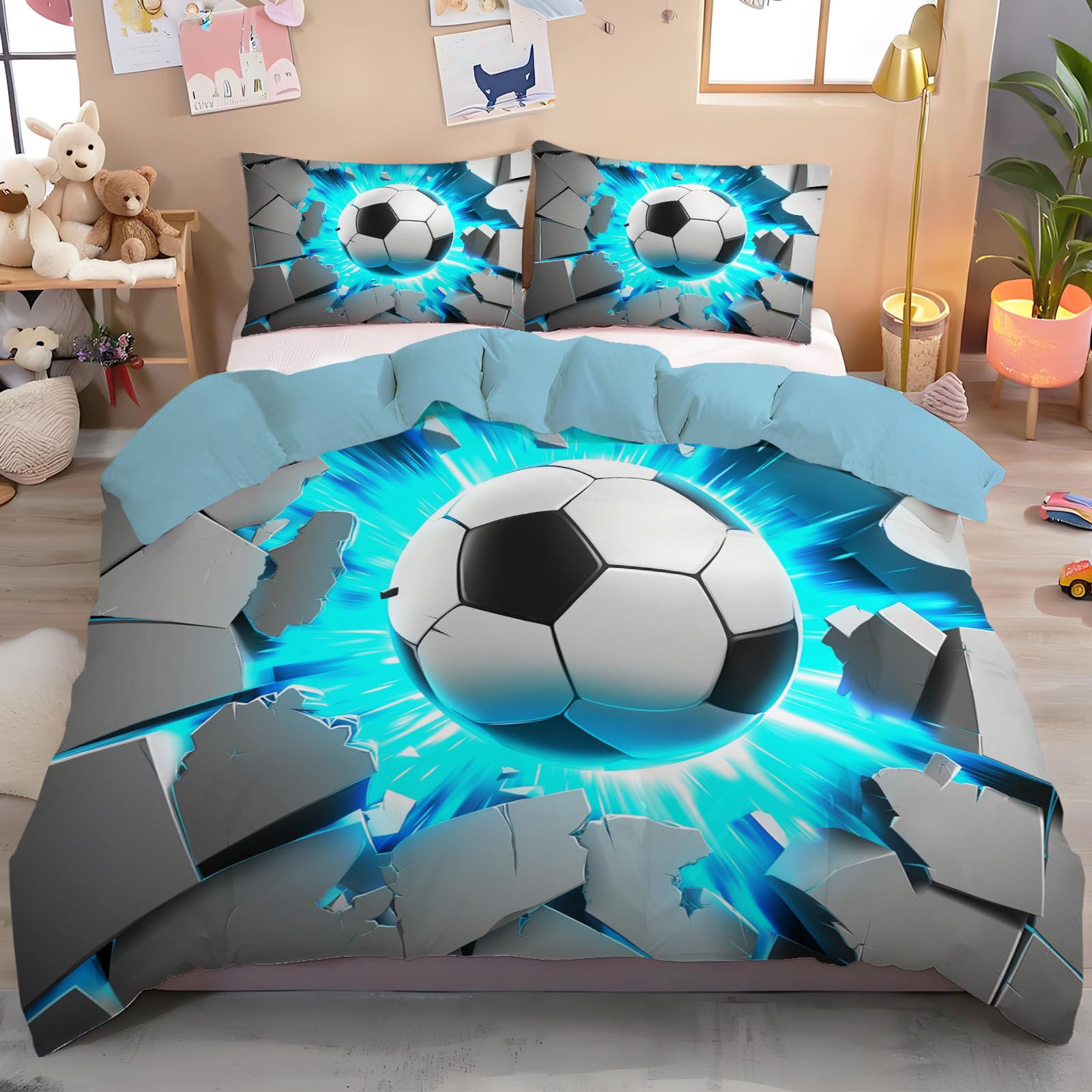 Housse de couette football éclair parure de lit imprimé dessin animé 140x200