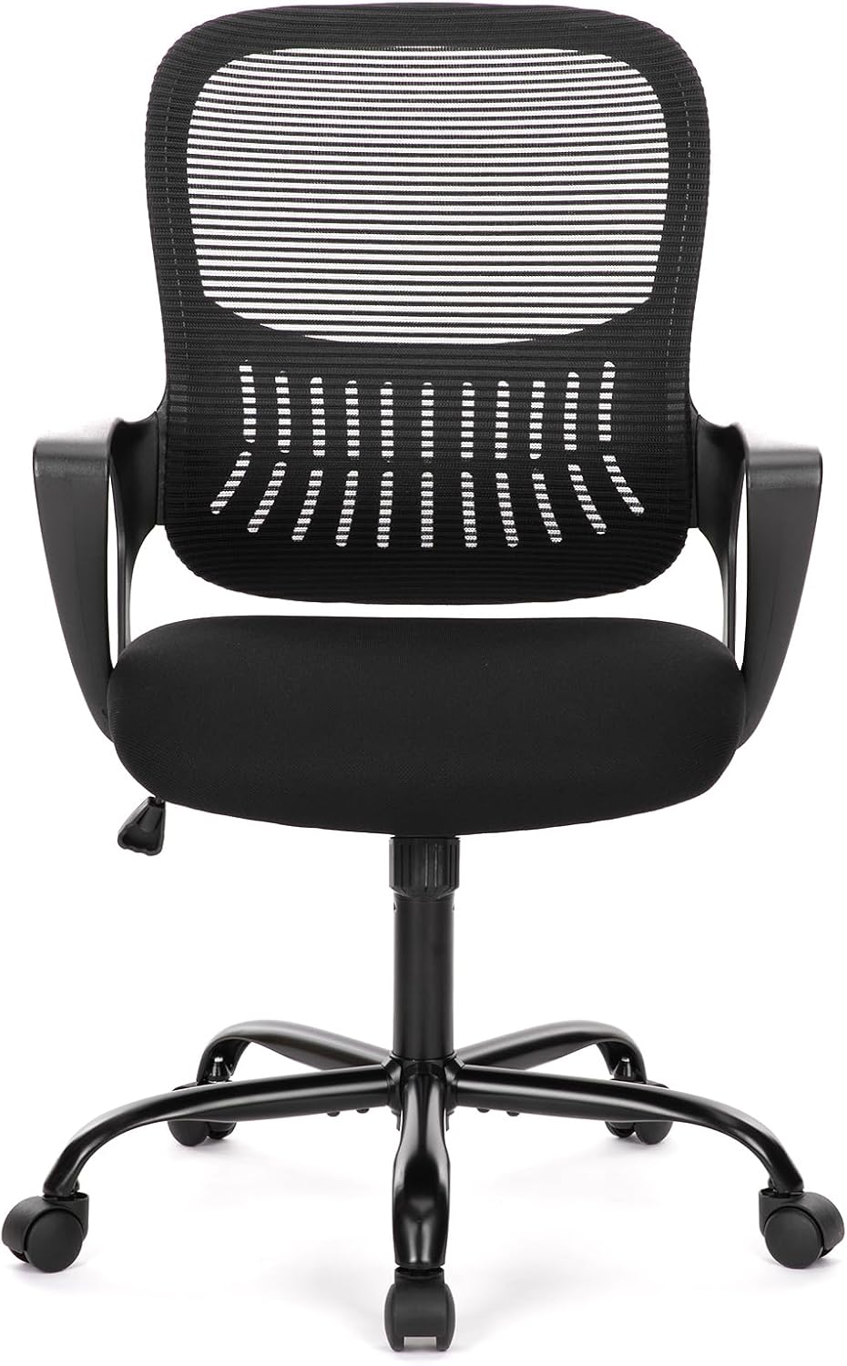 DUMOS Office Desk Chair - Ergonomic Mid Back with Lumbar Support & Rocking Mode, Height Adjustable with Fixed Armrest, Storage Back for Computer, Gaming, Conference, Meeting, 360° Swivel, Black - 8