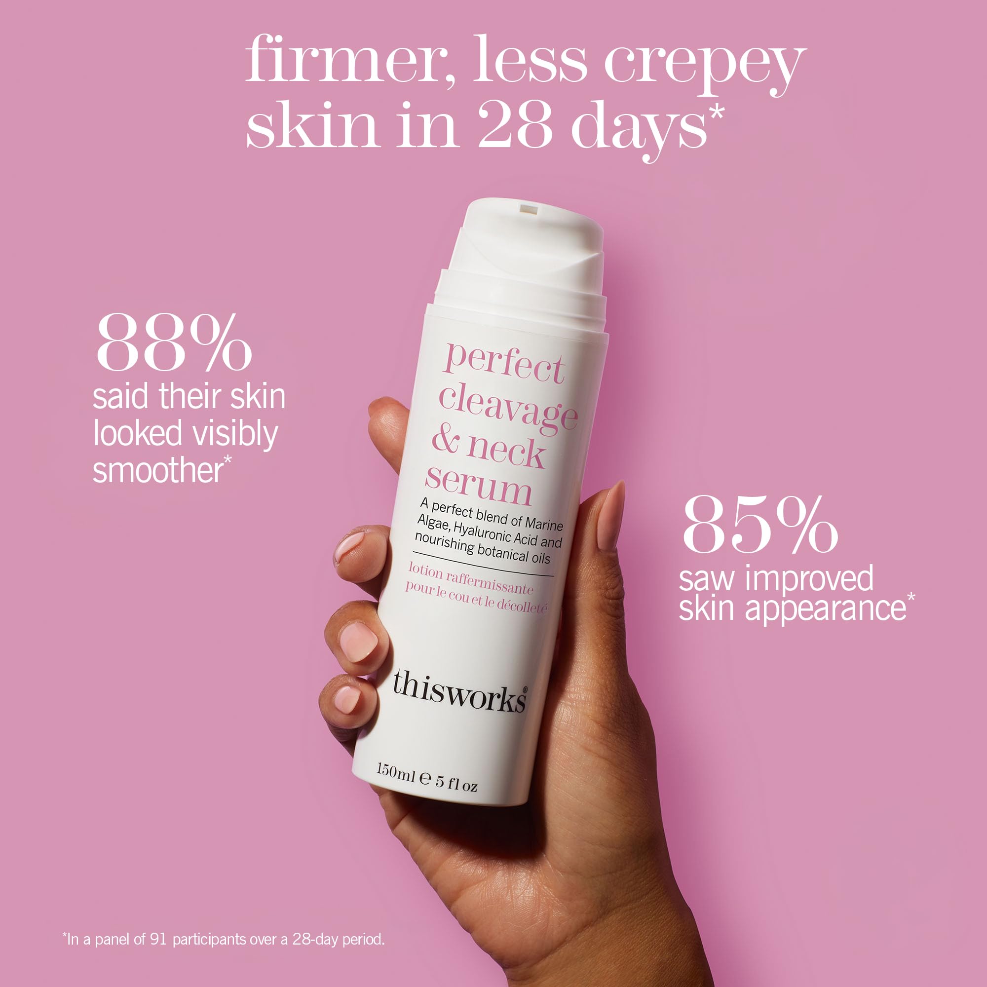 This Works Perfect Cleavage & Neck Serum, 150 ml, hidratante antienvejecimiento para cuello y escote con algas marinas y ácido hialurónico, crema de cuello que estimula la juventud con aceites