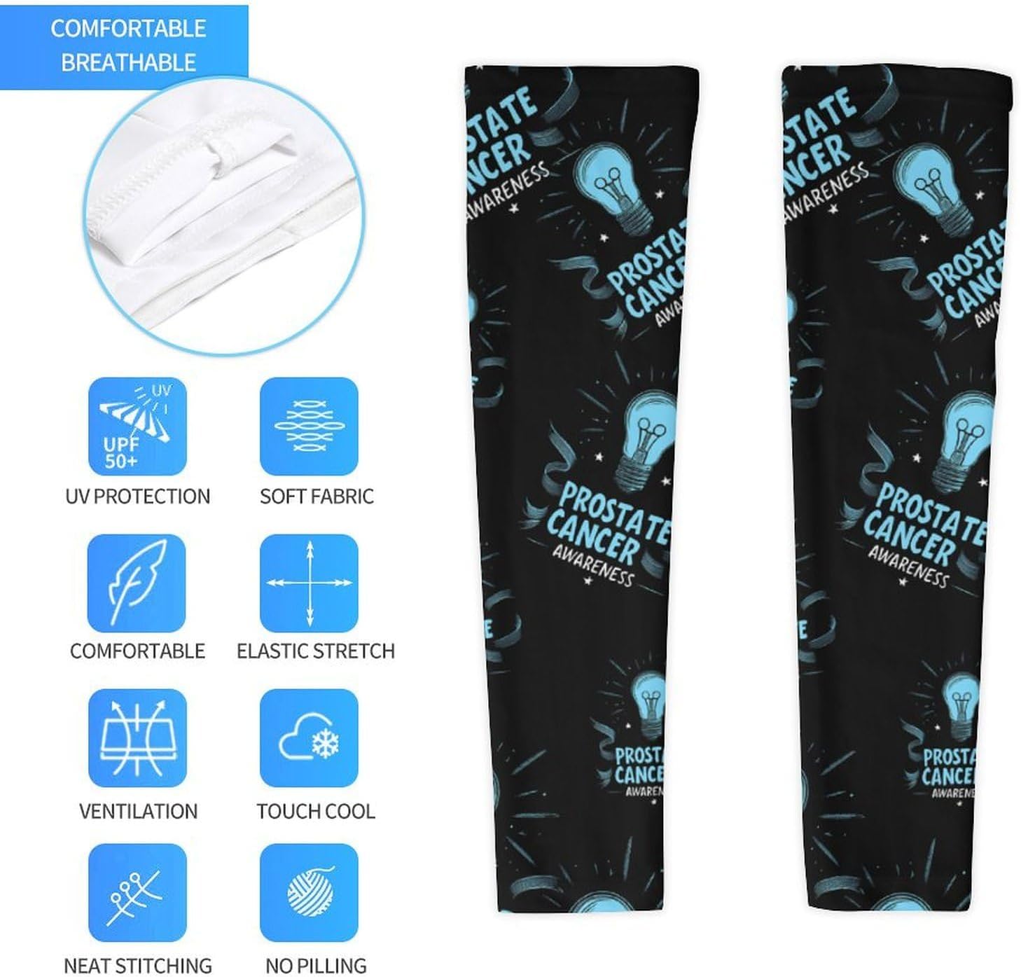 Prostate Cancer Awareness Arm Sleeves Cooling Sun Protection Sports Compression for Golf Basketball