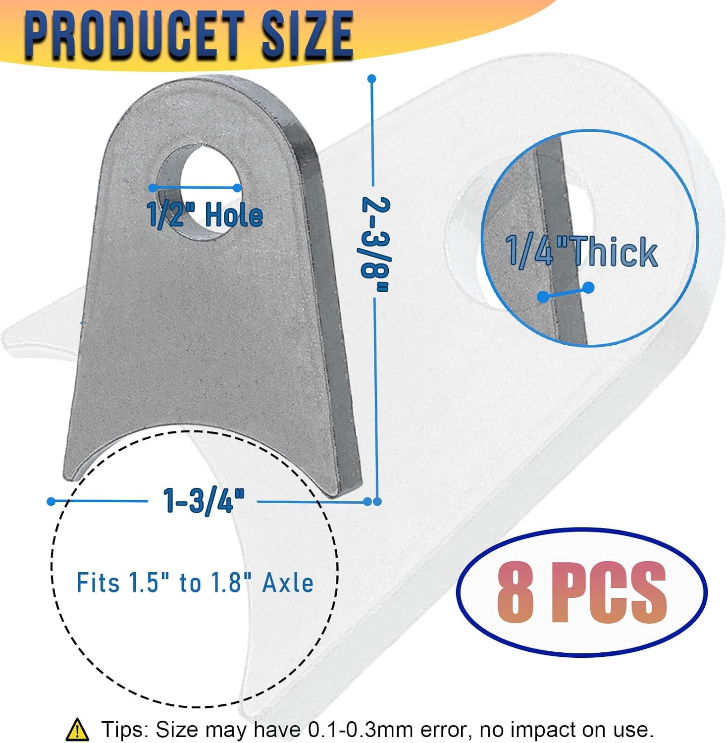 Weld on Tabs, Steel Shock Mount Bracket,1/2" Hole 1/4" Thick, 8 Pack