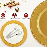 Vista 3 de Dandat Paquete de 50 platos de carga de 13 pulgadas, platos redondos de plástico con borde de cuentas, cargadores reutilizables, cargadores Dorado