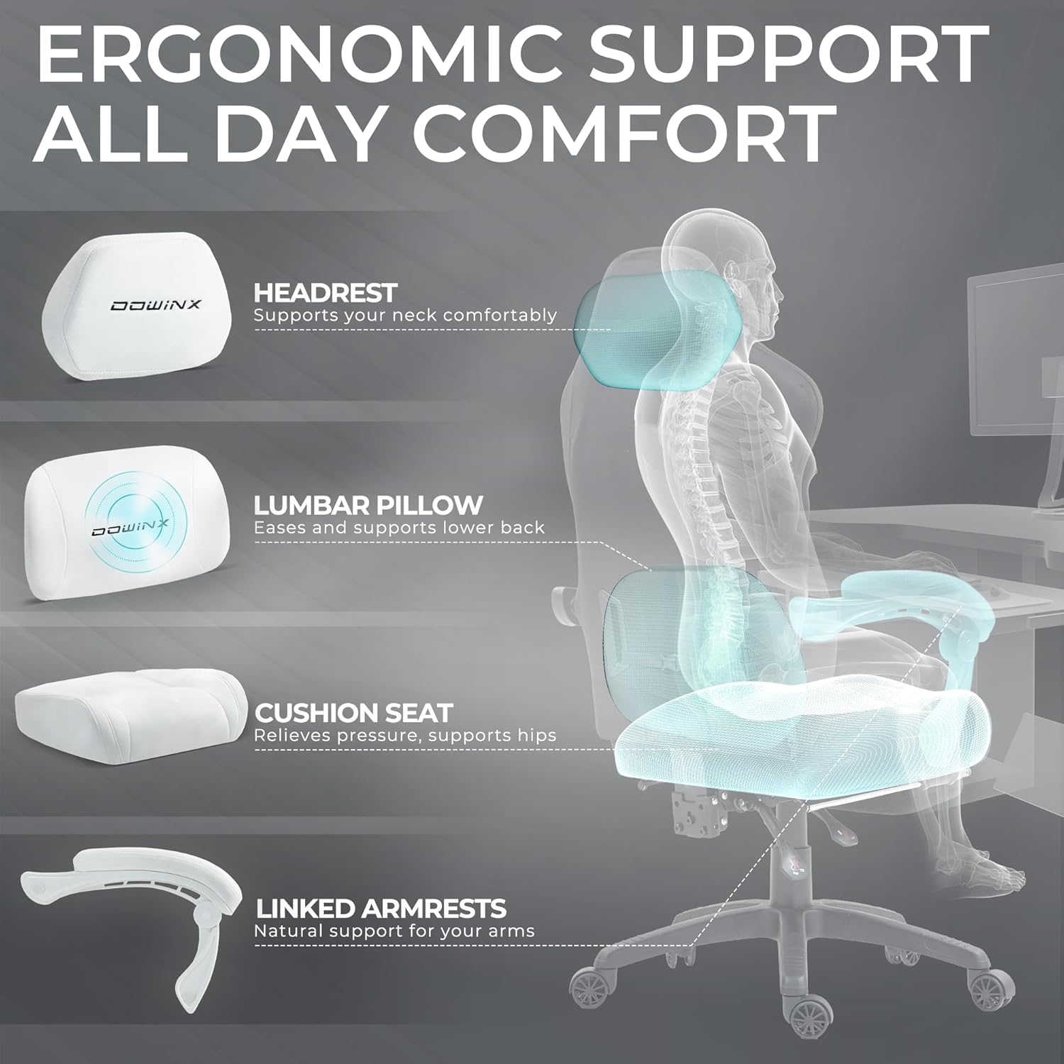 Dowinx Big and Tall Gaming Chair, Suede Fabric Game Chair with Pocket Spring Cushion, High Back Gamer Chair Ergonomic with Footrest for Adults Office, 440LBS, White