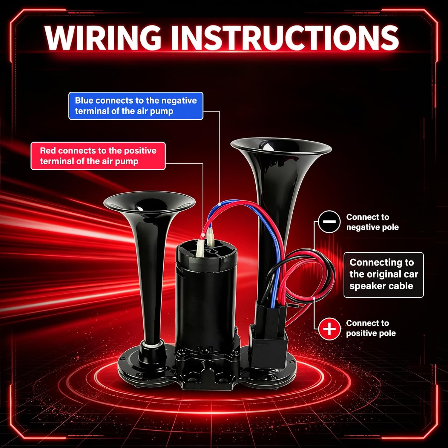 12V 150dB Dual Trumpet Air Horn Kit with Compressor Loud Horn