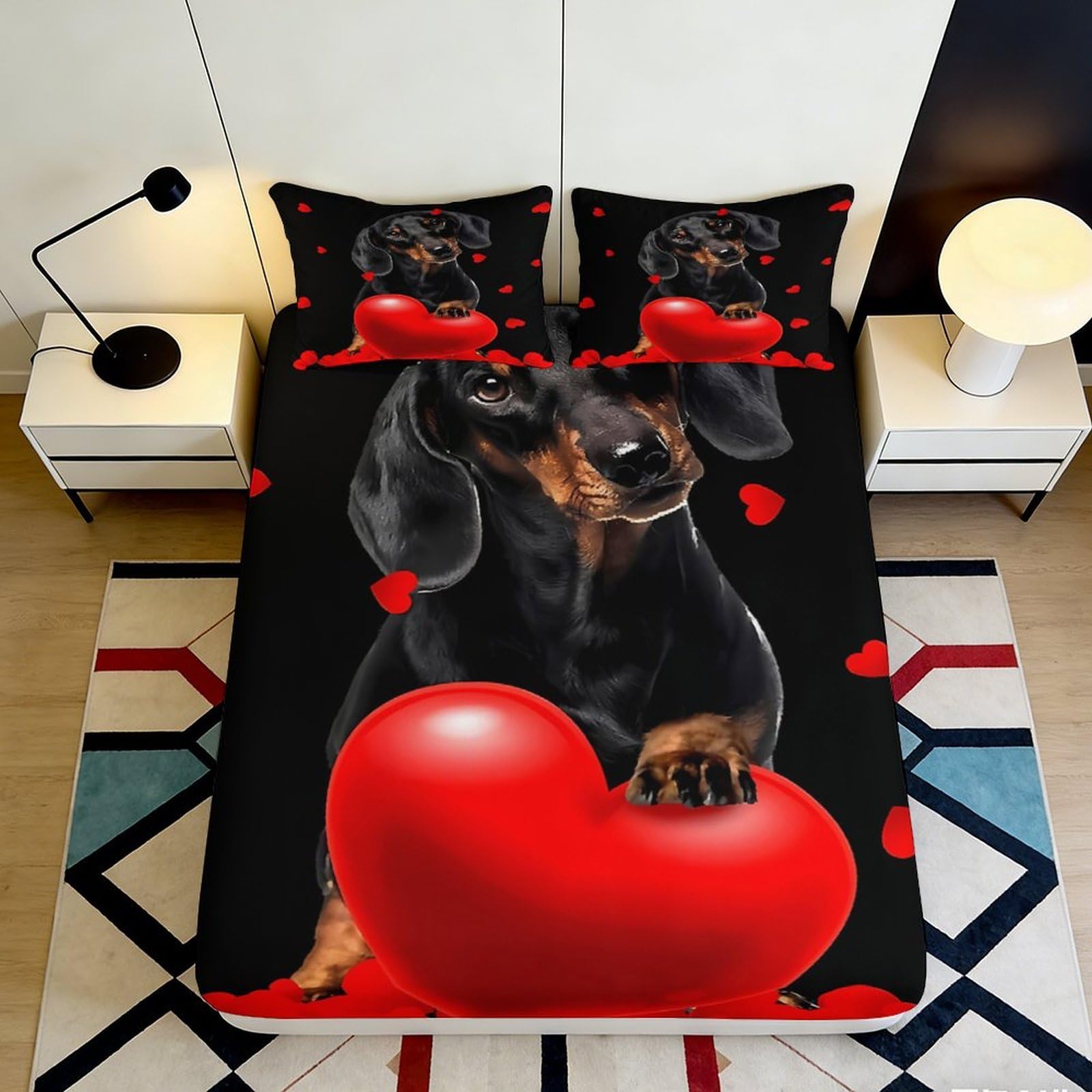 Pnayamiorkfel Style-8 3D Printed Dachshund Heart Fitted Sheet Microfiber Soft Breathable Dog Bed Cover For Bedroom Guest Room Decor 90X200x25cm
