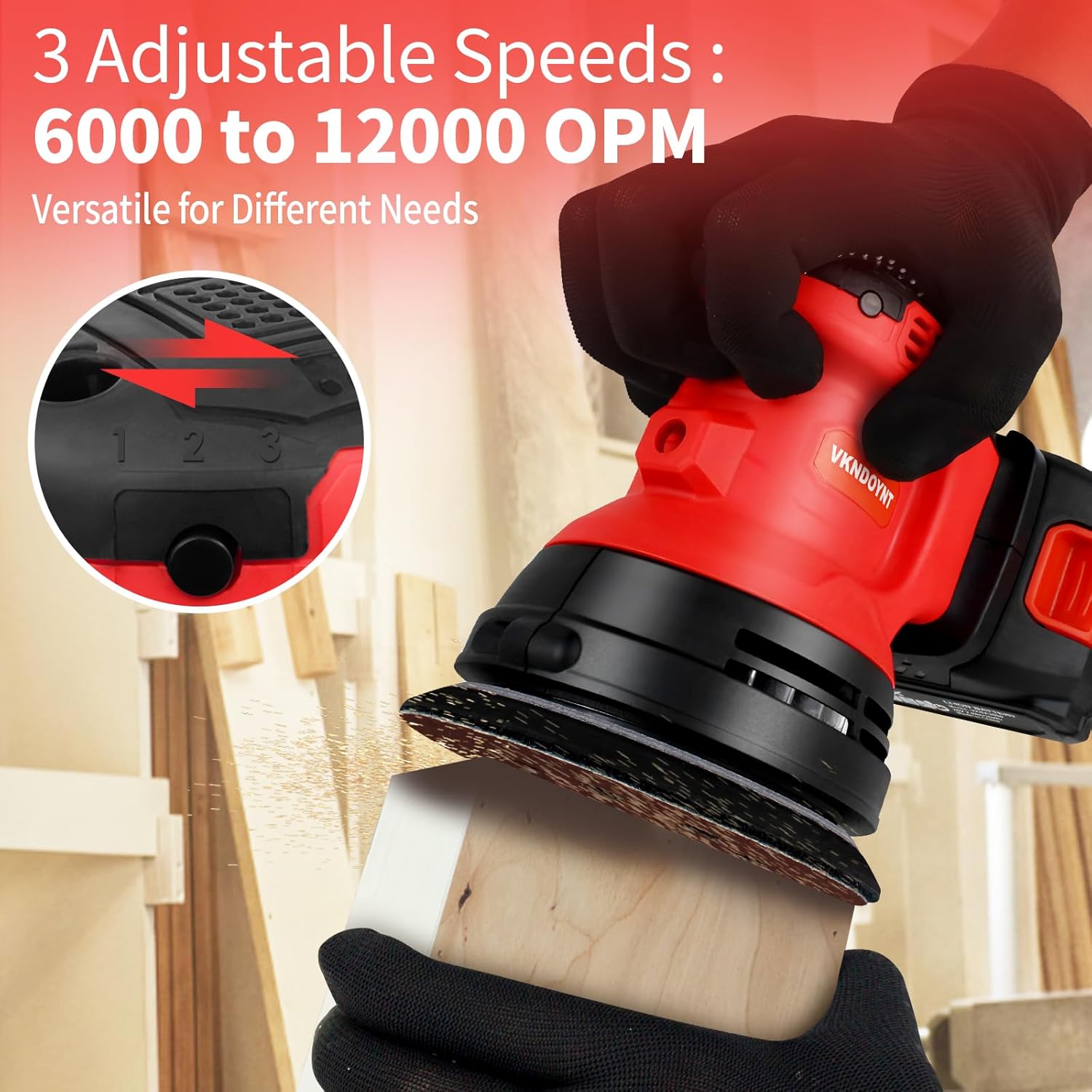 5 Inch Brushless Orbital Sander with 2Pcs 2.0Ah Batteries, 20V Cordless Electric Sander, 3 Variable Speeds 6000-12000 RPM Sanders for Woodworking, 30 Pcs Sandpapers and Dust Collection Bag