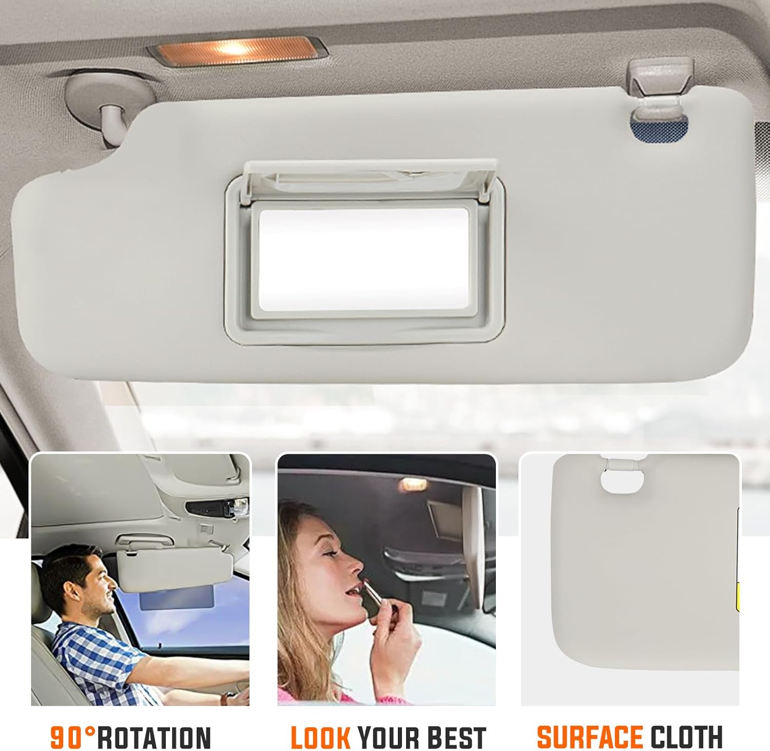 Youxmoto Sun Visor for Chevy Sonic 2012-2019/ Spark 2013 2014 2015 2016, Gray Left Drive and Right Passenger Side Sun Visor Replaces# P95327509, P95327507, with Vanity Mirror, 1 Pair