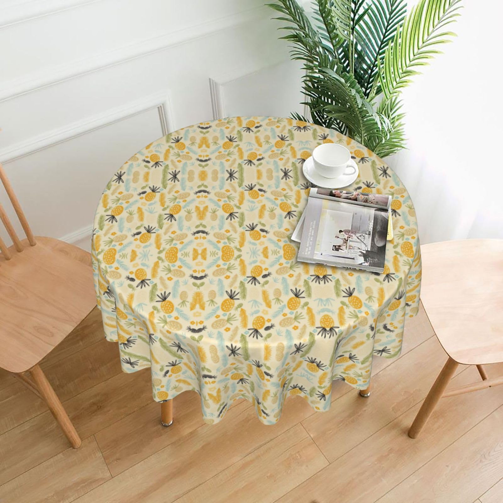 SDEGTHO pineapple pattern Print Modern Retro Round Tablecloth 60in Polyester Fabric Cover for Party Dining Table Washable