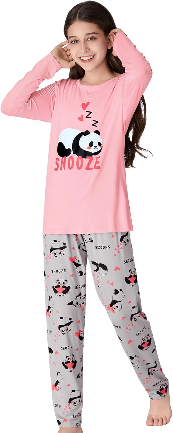 Tebbis Cute Cat Pajamas for Girls Modal Fiber Long Sleeve & Pants Pj Set Tween Size 6-18 - Image 4