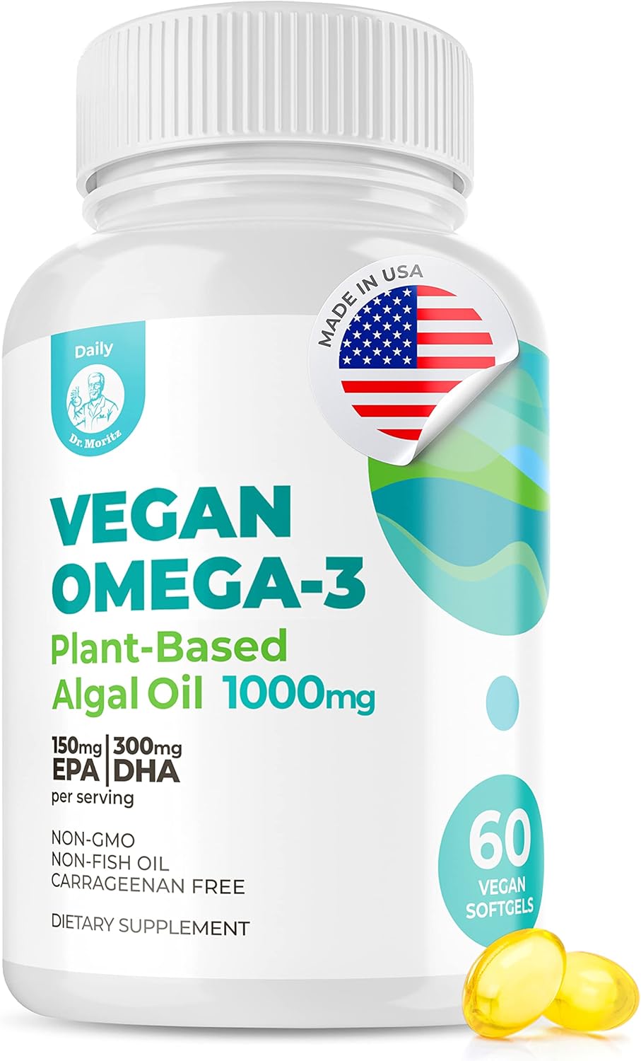 Suplemento vegano Omega 3 DHA y EPA Algas Omega3 ácidos grasos 1000 mg