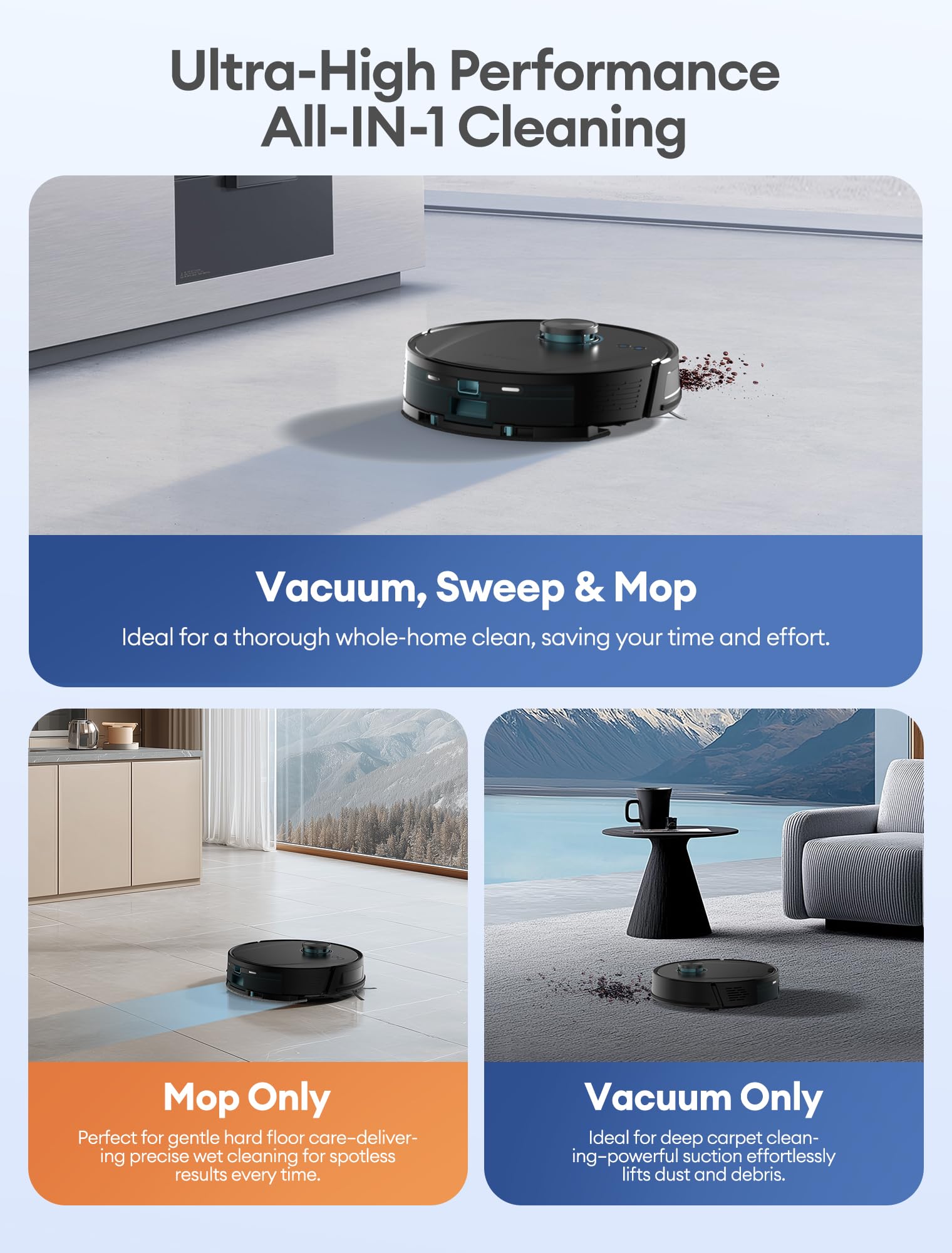 Ultenic T20 Pro robot odkurzający z samoopróżnianiem, 10000 Pa, cichy, sterowanie WiFi/Bluetooth/Alexa/app, 6 trybów czyszczenia, idealny do sierści zwierząt