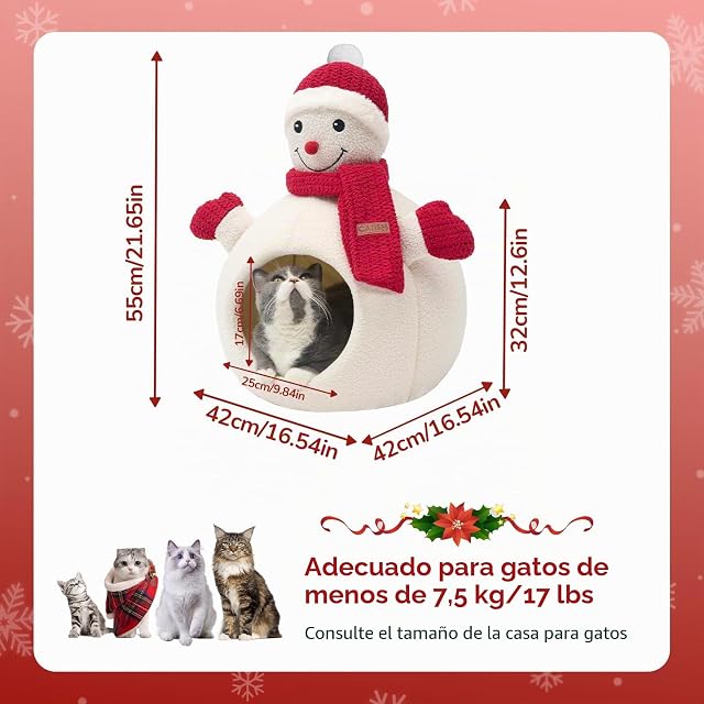 Foto 2 de 7 de CATISM Cueva Navideña para Gatos Diseño Muñeco de Nieve, 42x42cm