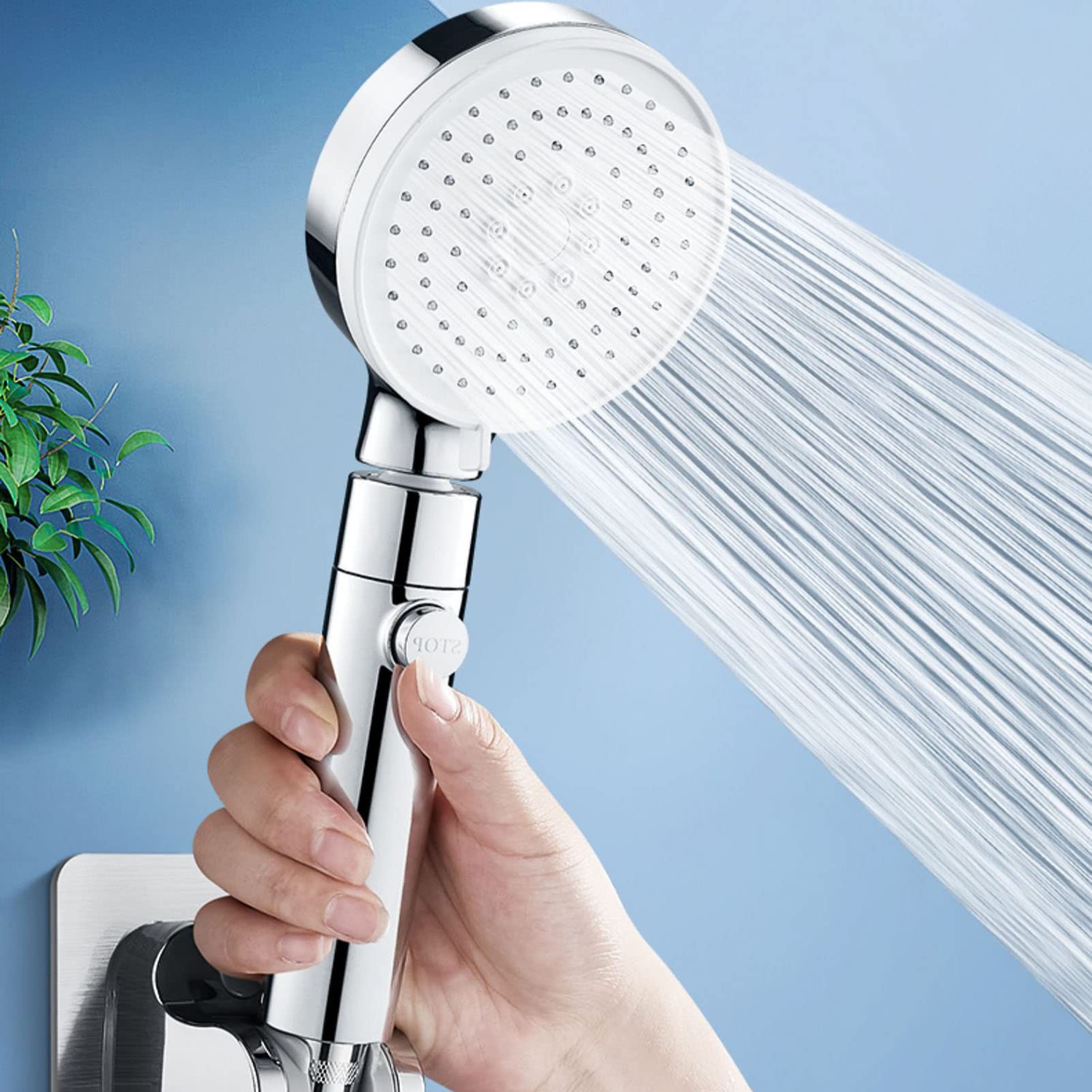 JESMVLPUTD Shower Head with ON/Off Pause Switch, Filter Shower Head for Hard Water to Increase Pressure 3 Modes Spray Function