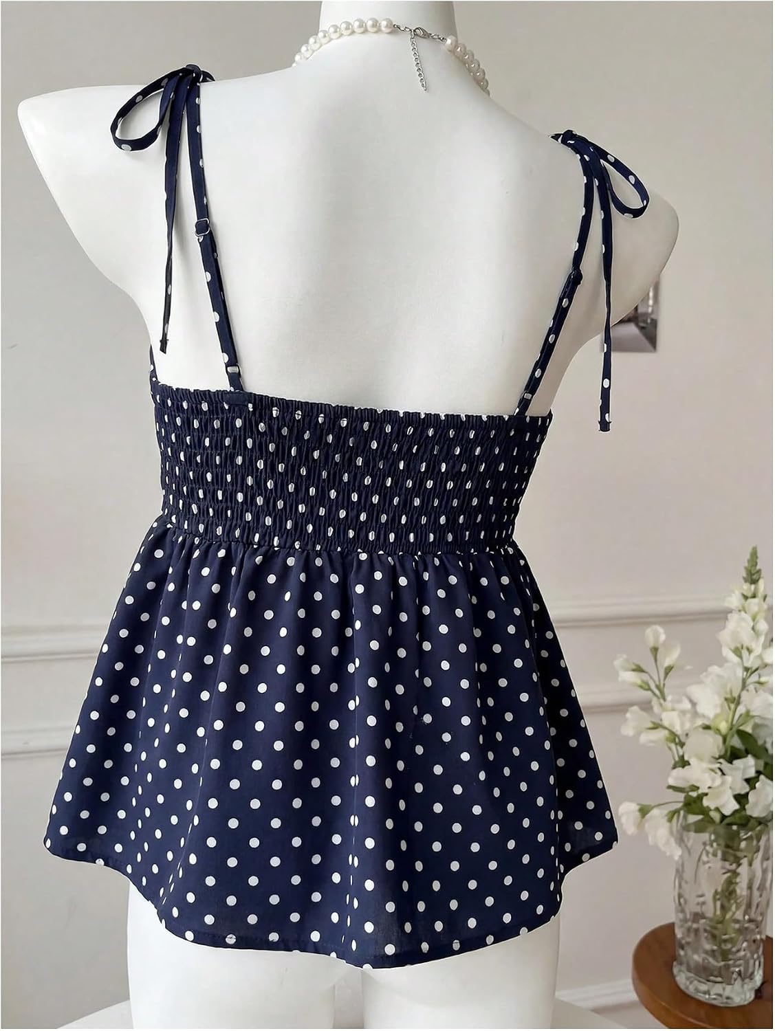 SOLY HUX Girl's Polka Dots Shoulder Spaghetti Strap Peplum Camisole