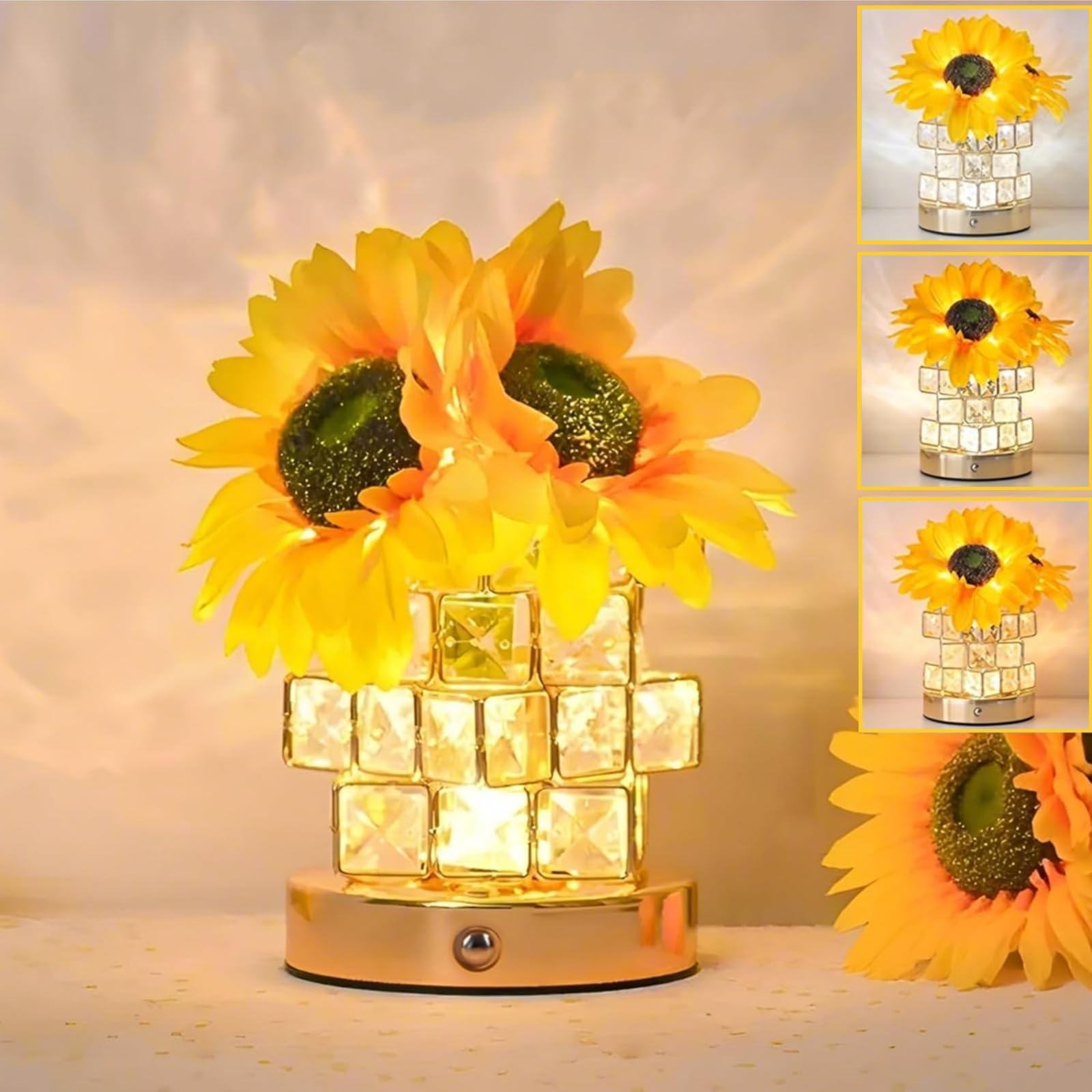 Sunflower Flower Lamp,Rechargeable Cordless Touch Control Sunflower Night Light,3 Colour Stepless Dimmable Decor Table Lamp for Bedrooms Restaurants Bars Cafés,Birthday Present for Women Mum Wife