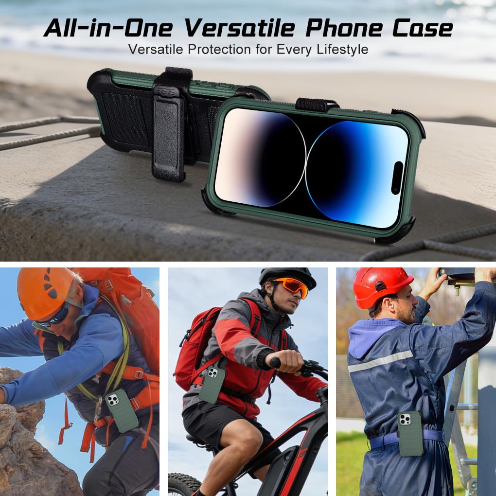Defender - Custodia per iPhone 14 Pro Max con clip e cavalletto