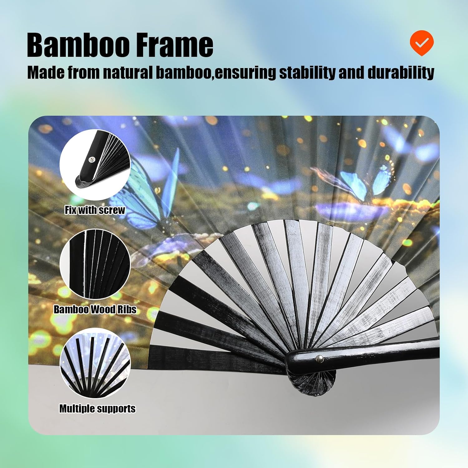 INNOLIFE 13” Large Folding Hand Fan for Raves, UV Glow Rave Fan, Clack Fan for Women Men, Bamboo Hand Fan with Bag for Party, Music Festivals, Halloween, Home Decoration, EDM Rave Accessories