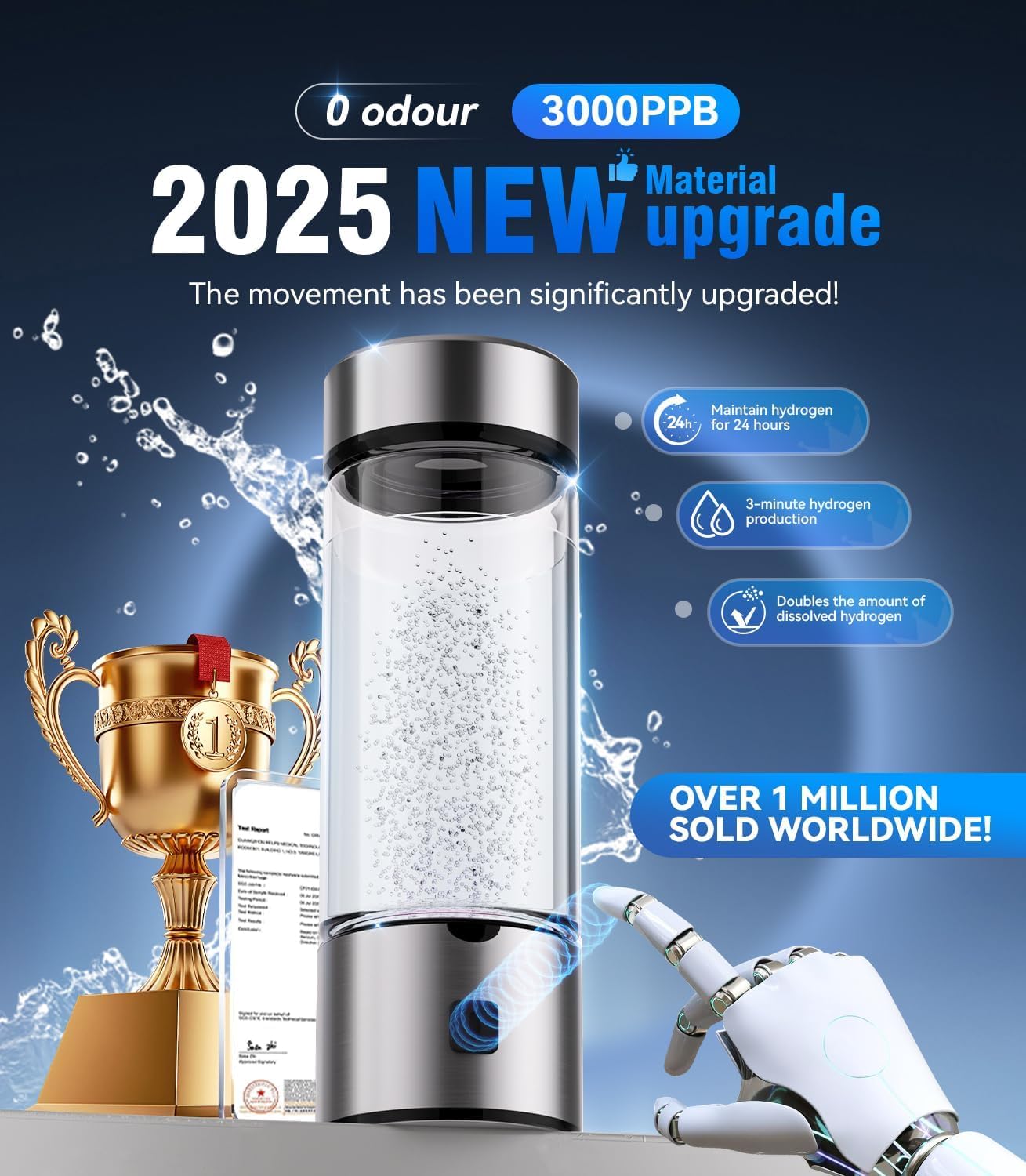 Innovativ Wasserstoff Wasserflasche【SPE-Technologie der zweiten Generation】hydrogen water bottle【Wasserstoffgehalt 3000PPB 】Mit TOP SPE PEM-Technik, Wasseraufbereitung in 3 Minuten 450M