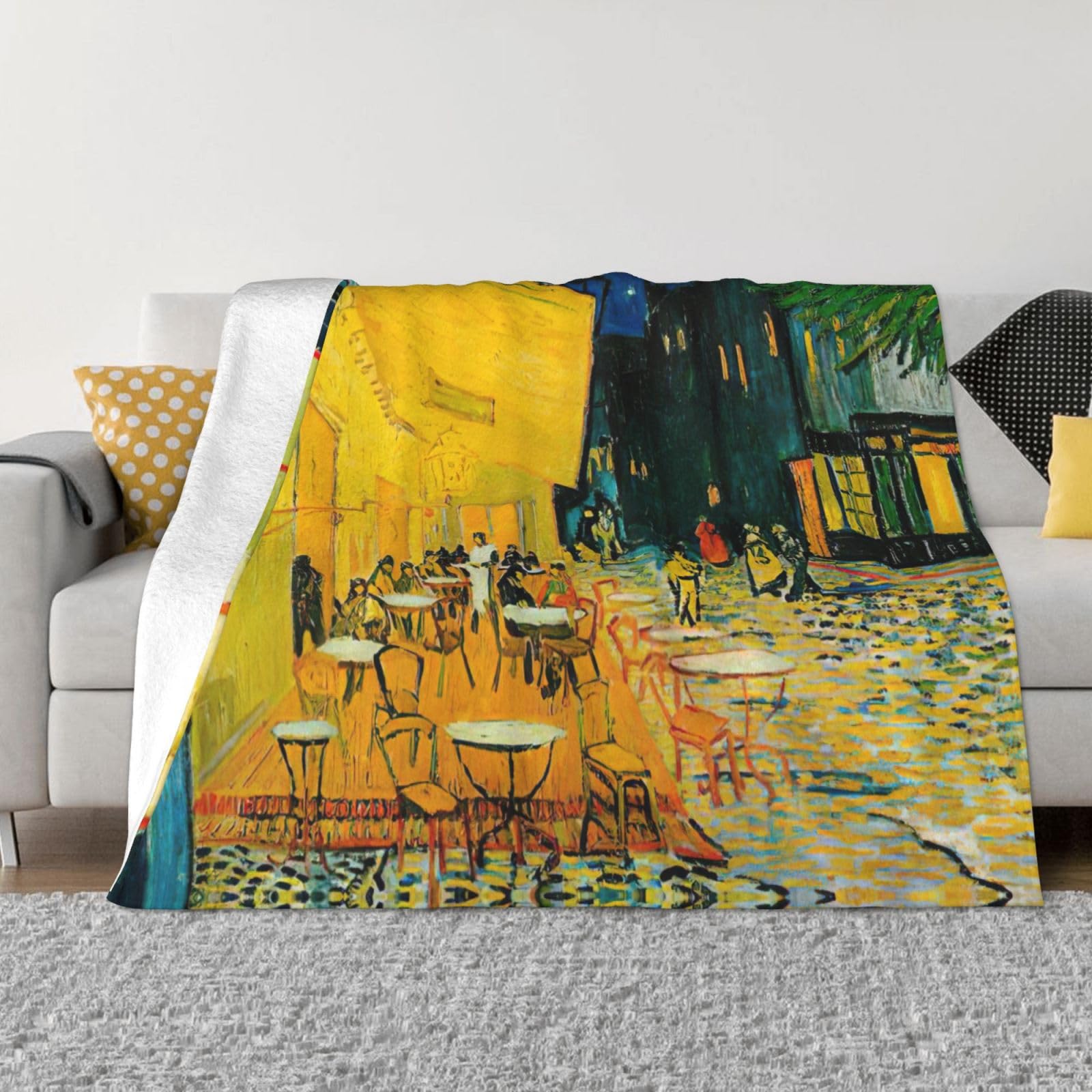 Couverture en flanelle EdWal imprimé terrasse la nuit plaid léger 152x127 cm pour lit et canapé