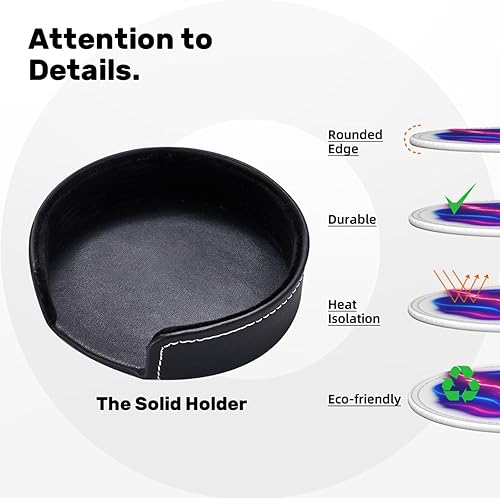 Miniatura 9 de Drink Coasters Set of 6, Neon Light Printed PU Leather Round Coaster with Holder for Outdoor, Office, Bar, Funny Heat-Resistant Home Desk Decor