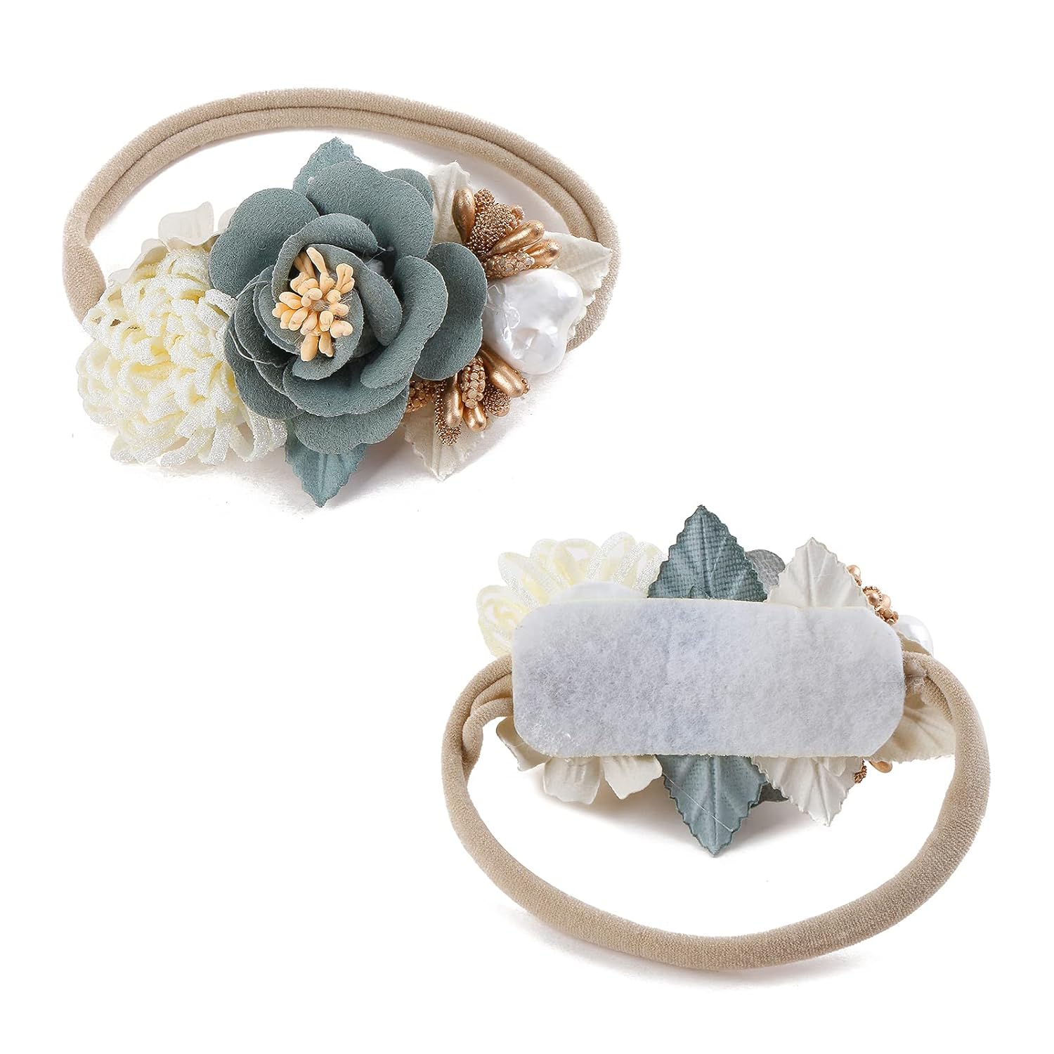 Baby Girl Floral Headbands- 3pcs Nylon Headband Handmade Flower Crown Elastic Hairband Newborn Toddler Hair Accessories Gifts for Girls (1-6 years old) - Image 4