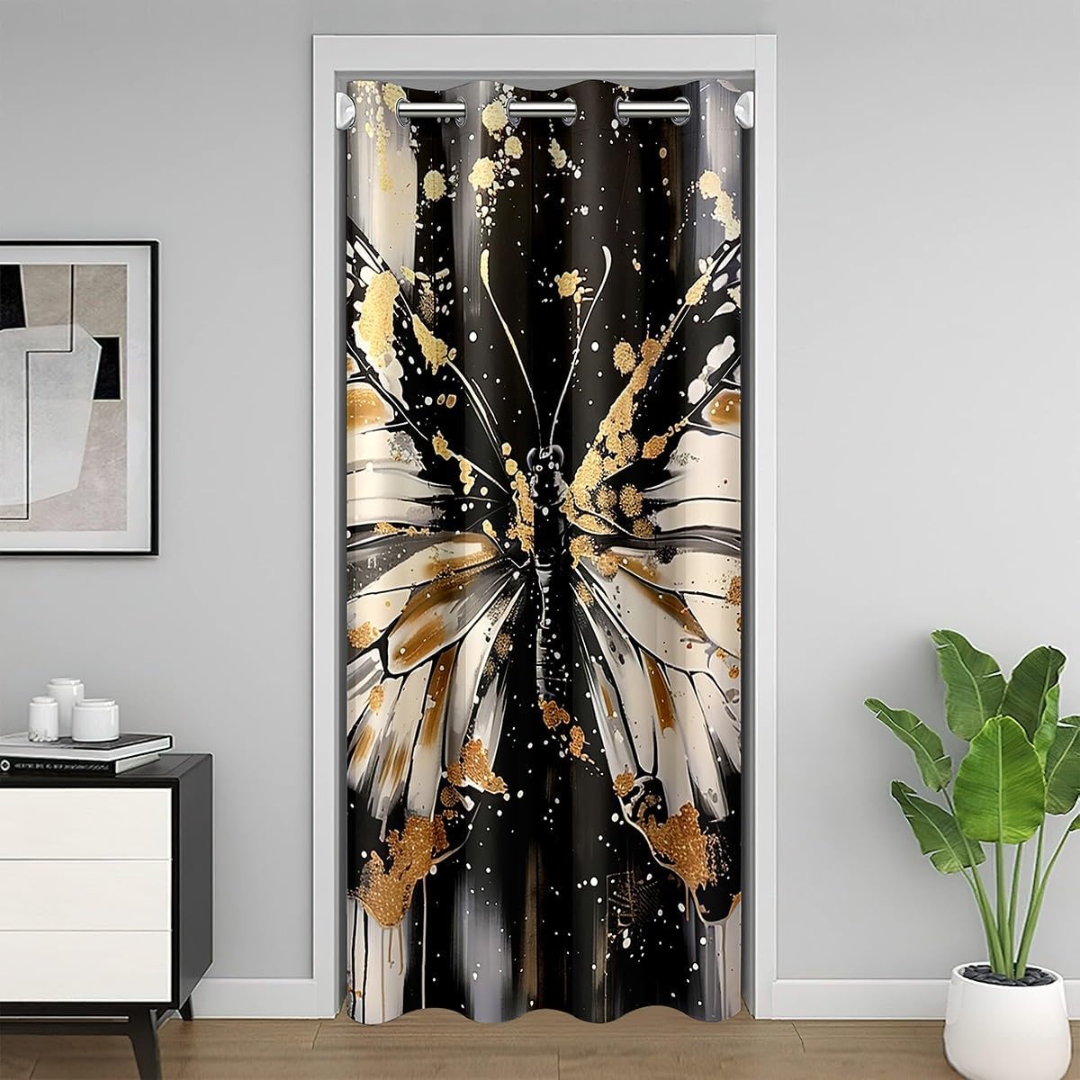 Butterfly Marble Door Curtain for Doorway Privacy,Aesthetic Graffiti Sliding Closet Door Curtains Modern Abstract Privacy Curtain Cover for Room Divider Blackout Curtain,W42 X L80