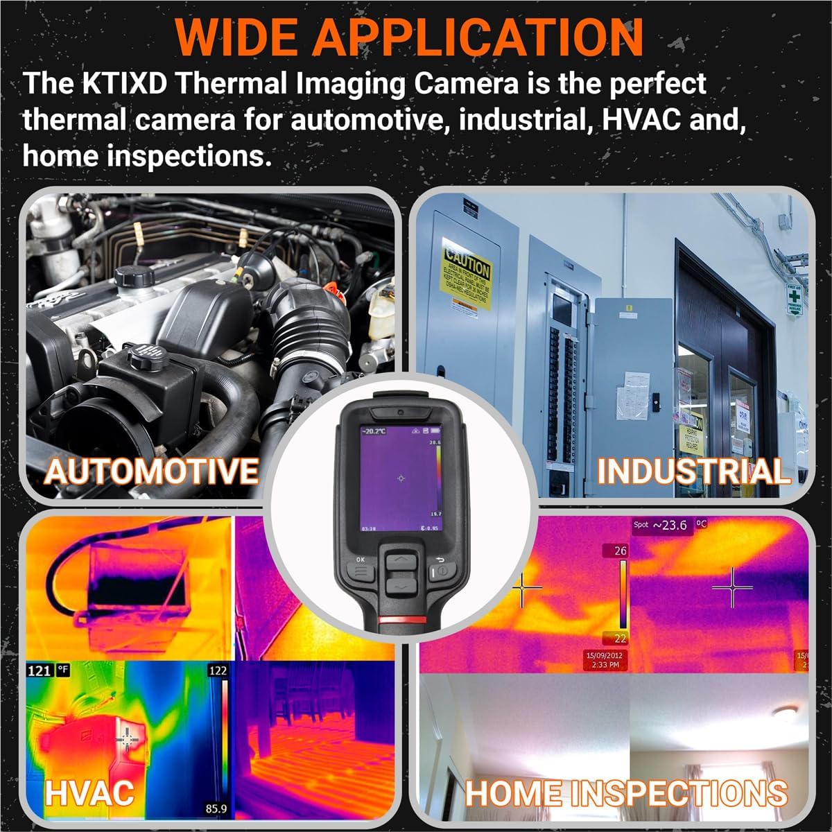 K Tool International XD275 Thermal Image Camera for Garages, Repair Shops and DIY, 2.4" LCD Display, 4F to 752F Temperature Range, Multiple Color Palettes, 16GB microSD Card, USB-C Cable, Wrist Strap