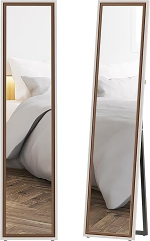 HOMCOM Espejo de Pie Cuerpo Entero 157x37 cm, Espejo Grande de Pared con Marco Bicolor, de Pie, Inclinado o Colgante, para Salón, Dormitorio, Pasillo, Entrada, Blanco y Marrón Oscuro